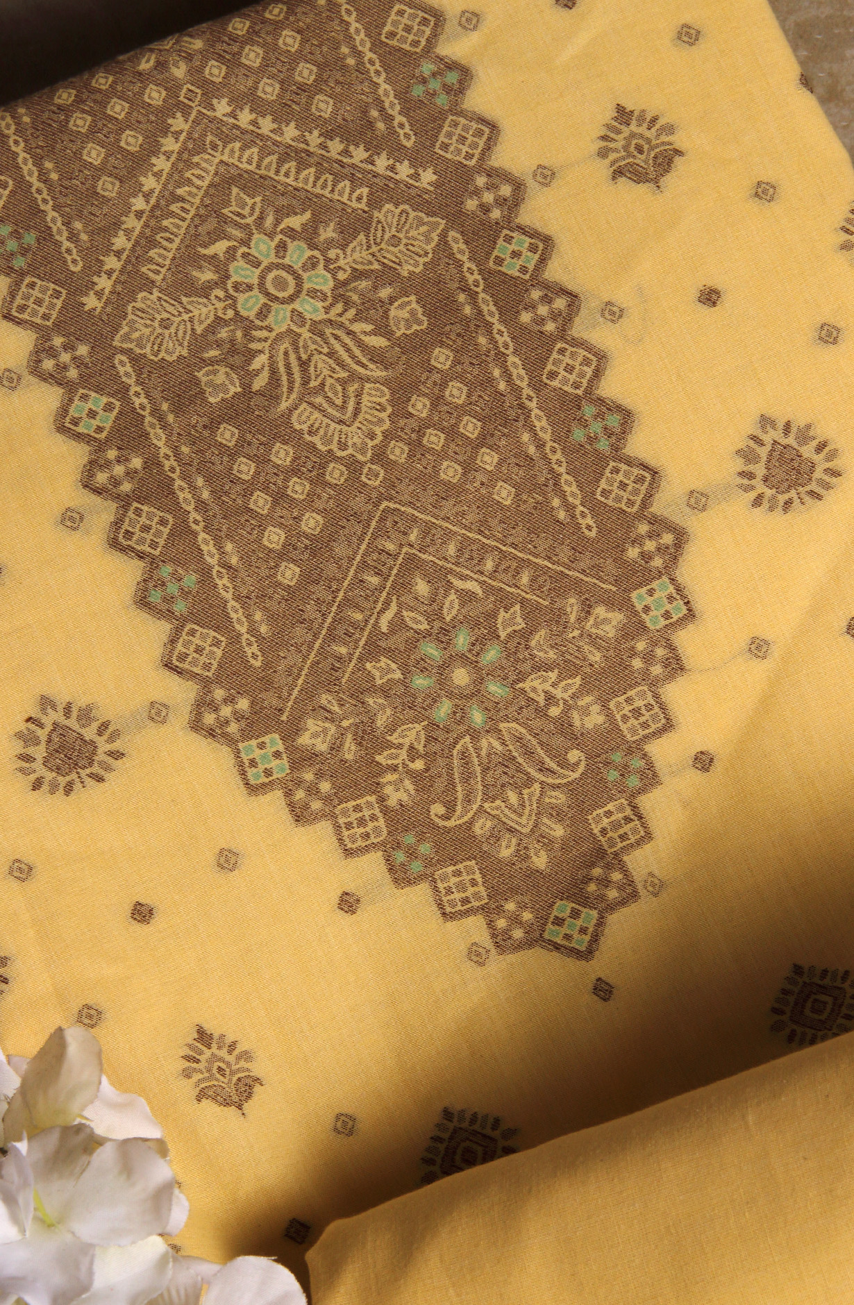Yellow Cotton Jacquard Unstitched Salwar Kameez Dupatta - 1000-8014F