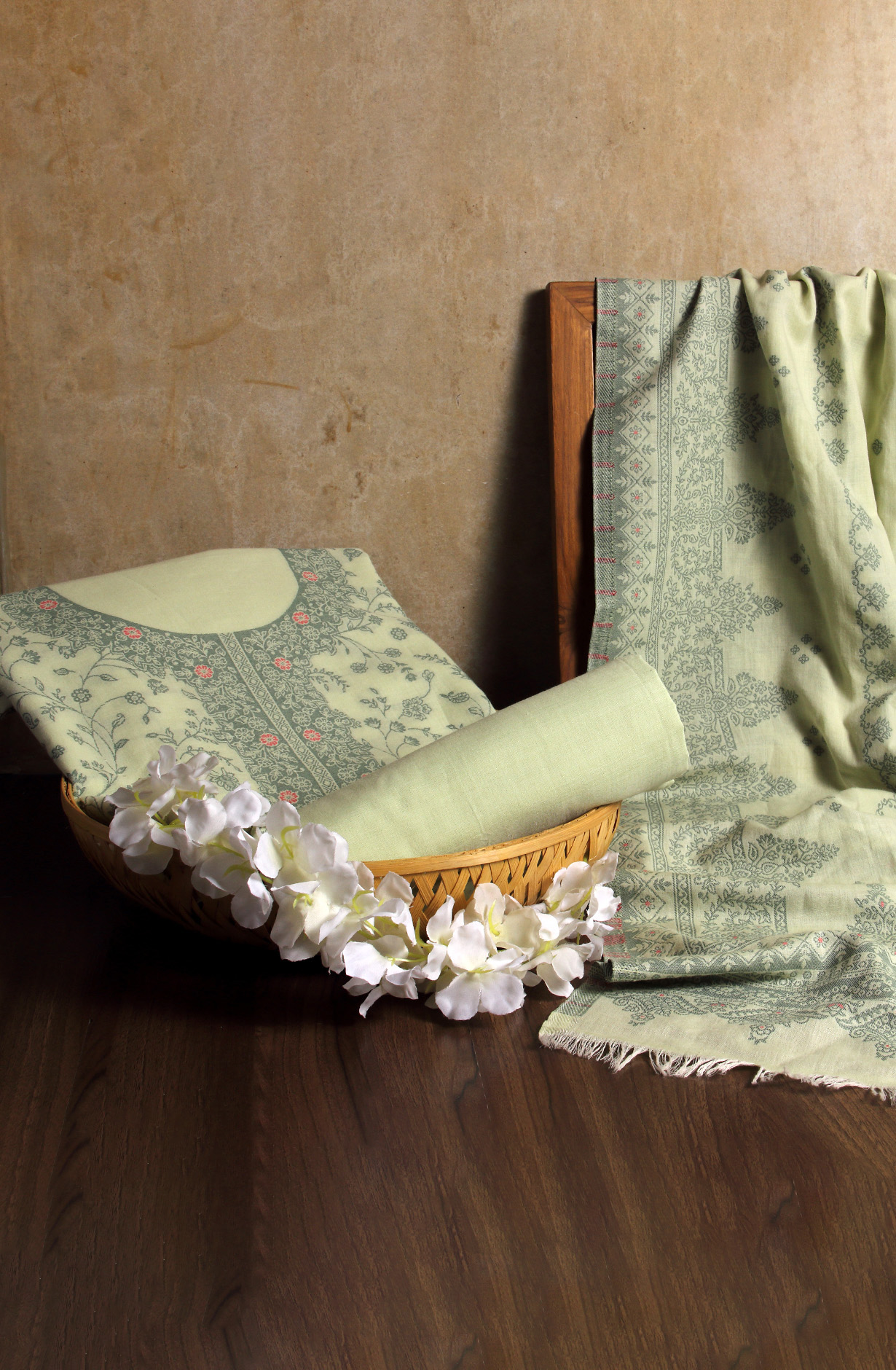 Parrot Green Cotton Jacquard Unstitched Salwar Suit Dupatta - 1000-8015