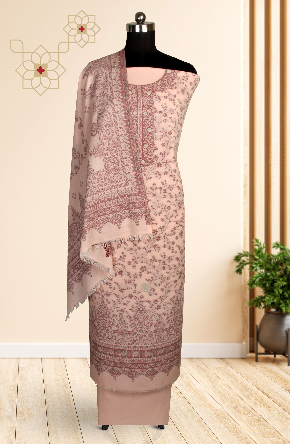 Peach Cotton Jacquard Unstitched Salwar Kameez Dupatta - 1000-8015C