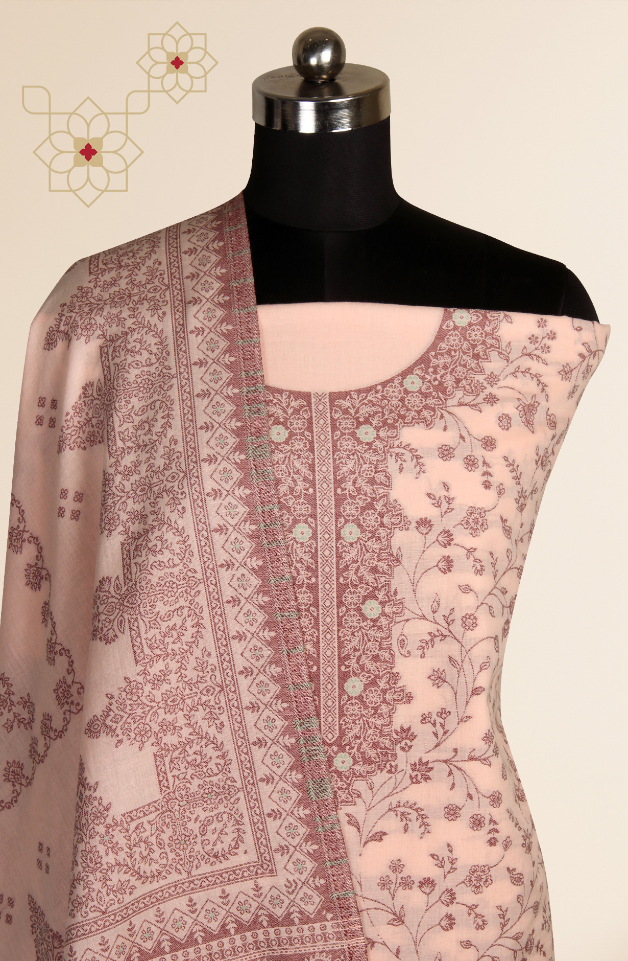 Peach Cotton Jacquard Unstitched Salwar Kameez Dupatta - 1000-8015C