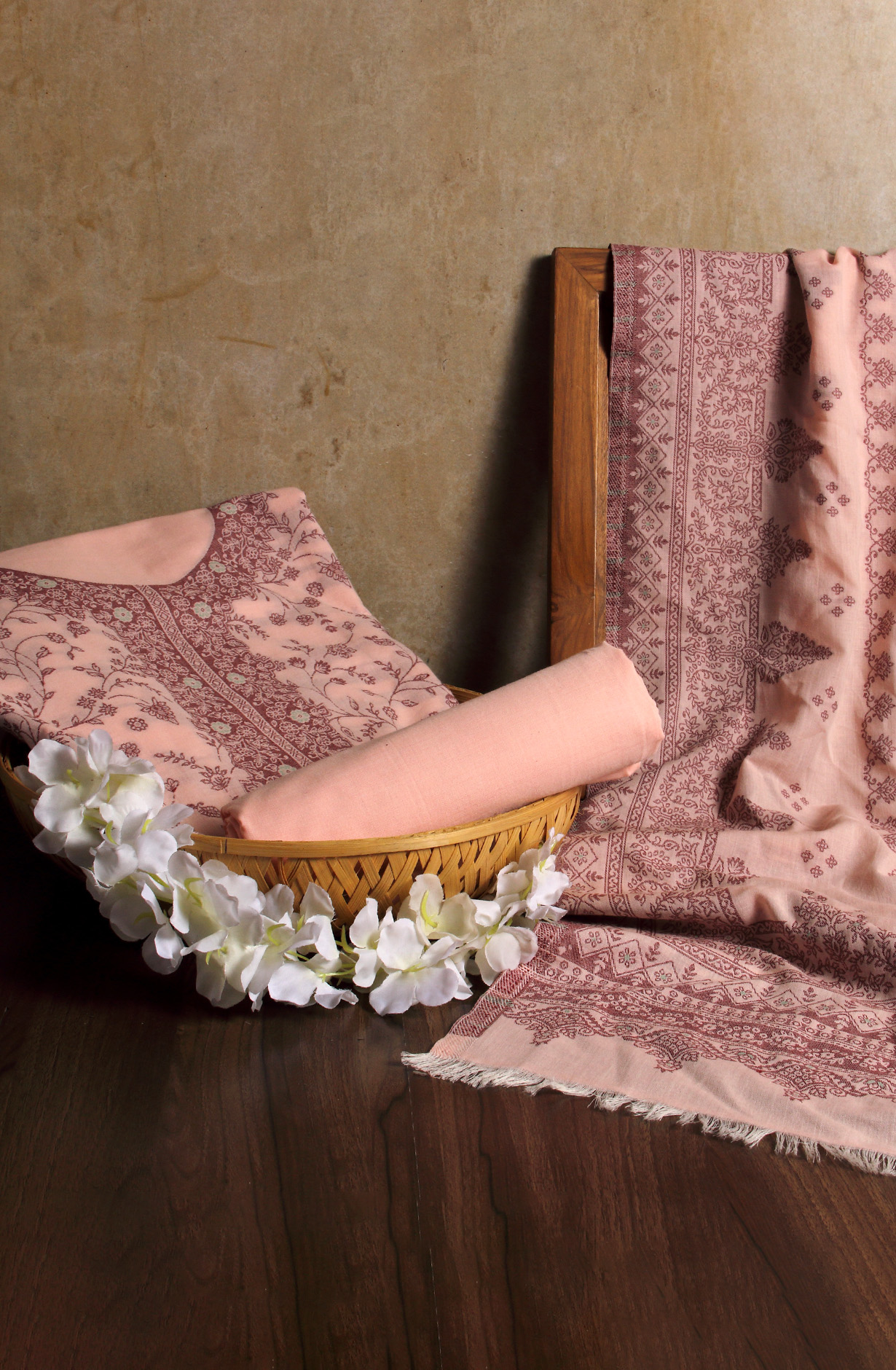 Peach Cotton Jacquard Unstitched Salwar Kameez Dupatta - 1000-8015C