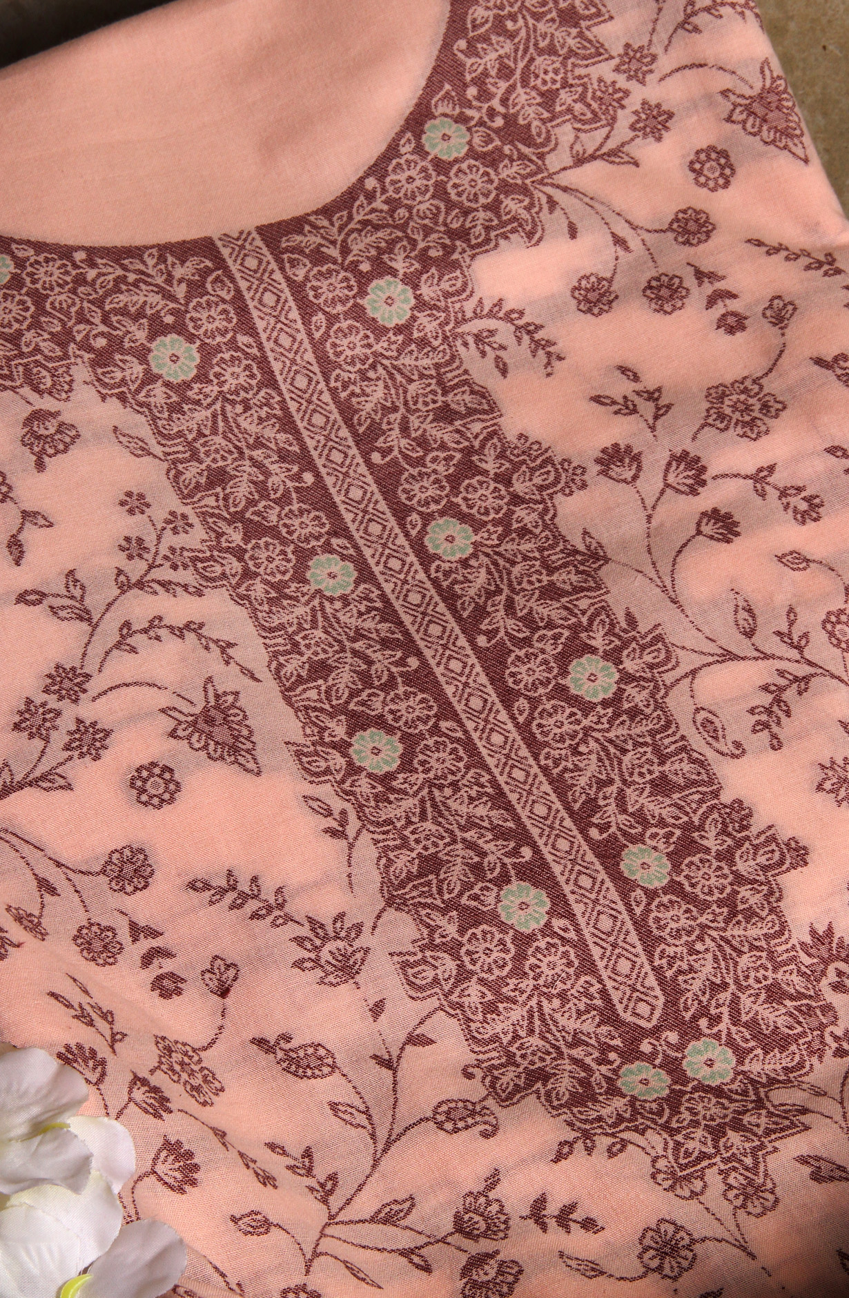 Peach Cotton Jacquard Unstitched Salwar Kameez Dupatta - 1000-8015C