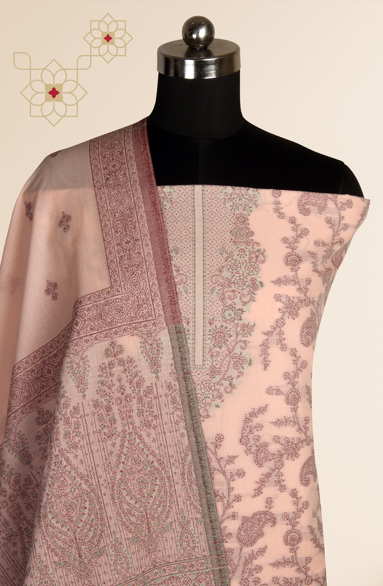 Peach Cotton Jacquard Unstitched Salwar Kameez Dupatta - 1000-8017E