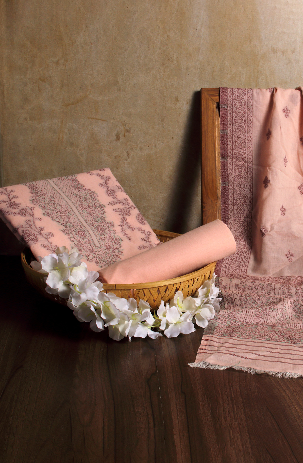 Peach Cotton Jacquard Unstitched Salwar Kameez Dupatta - 1000-8017E