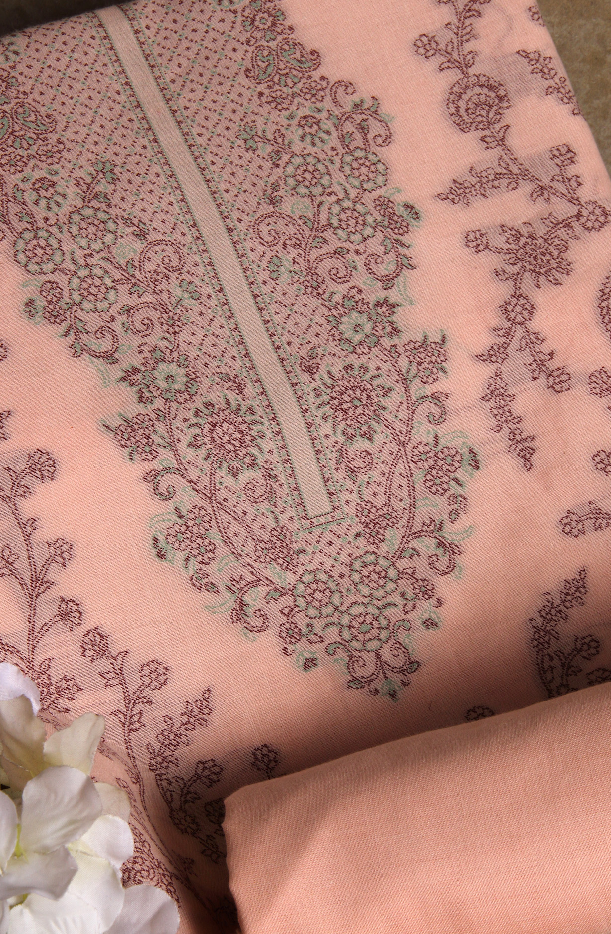 Peach Cotton Jacquard Unstitched Salwar Kameez Dupatta - 1000-8017E