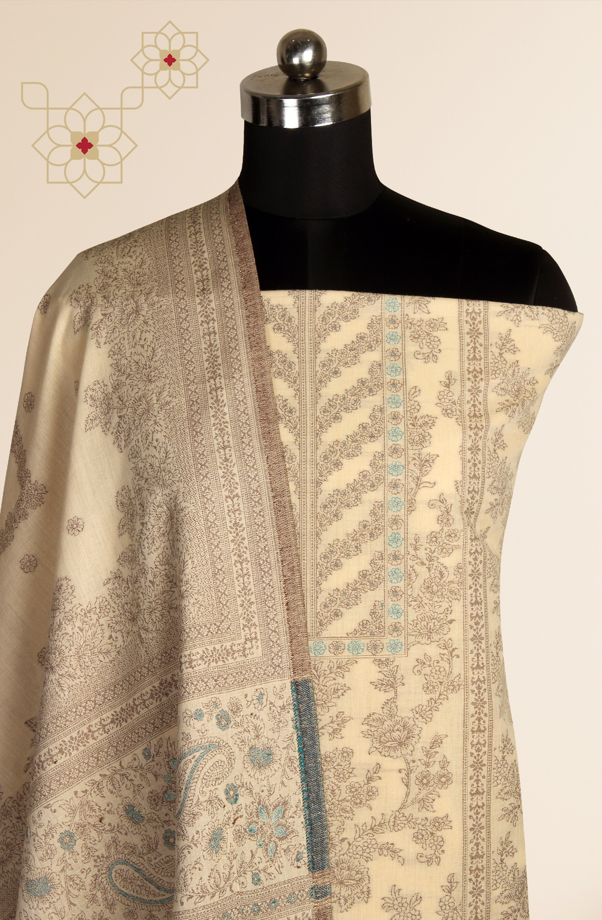 Beige Cotton Jacquard Unstitched Salwar Suit Dupatta - 1000-8018A