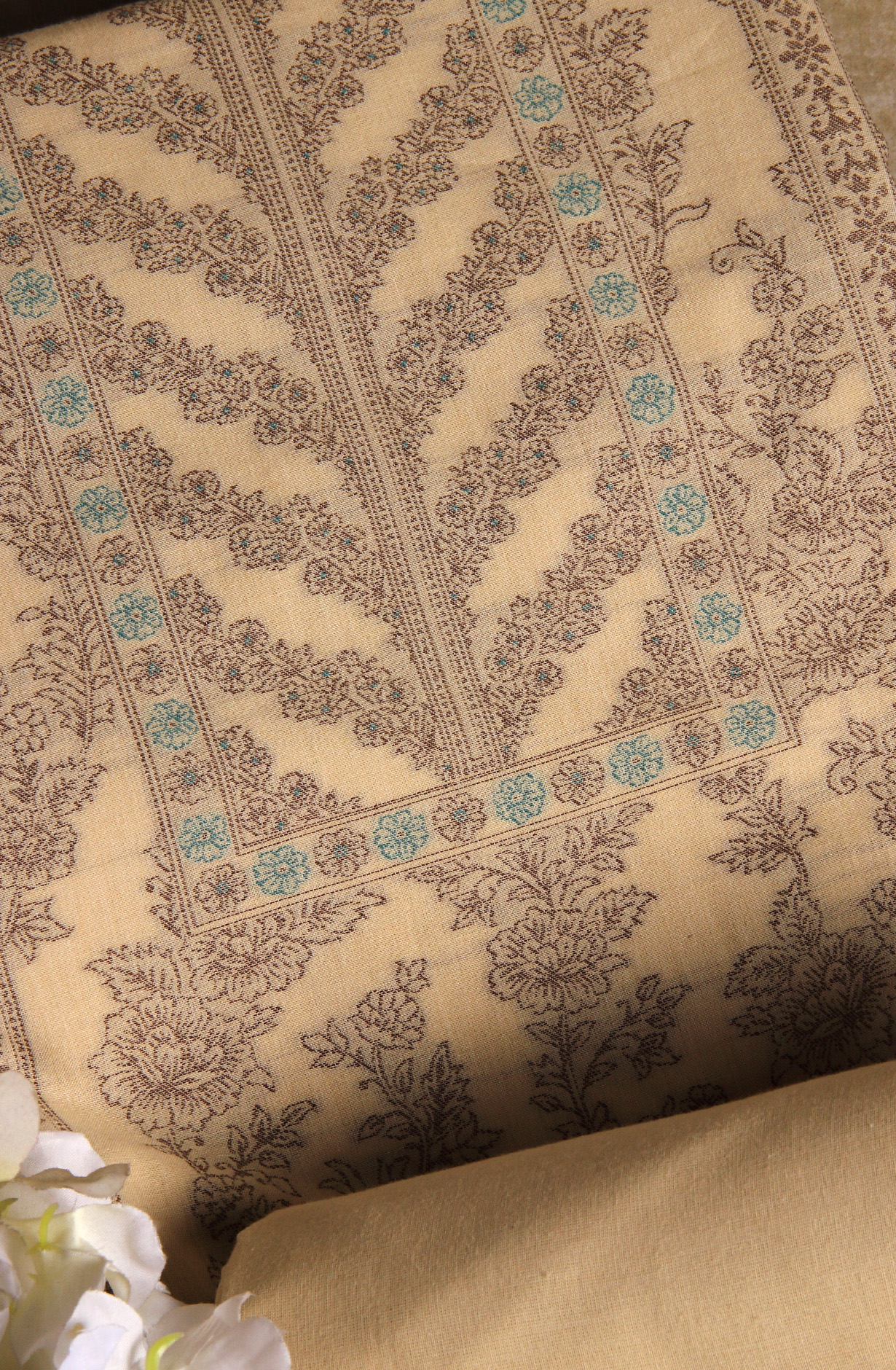 Beige Cotton Jacquard Unstitched Salwar Suit Dupatta - 1000-8018A