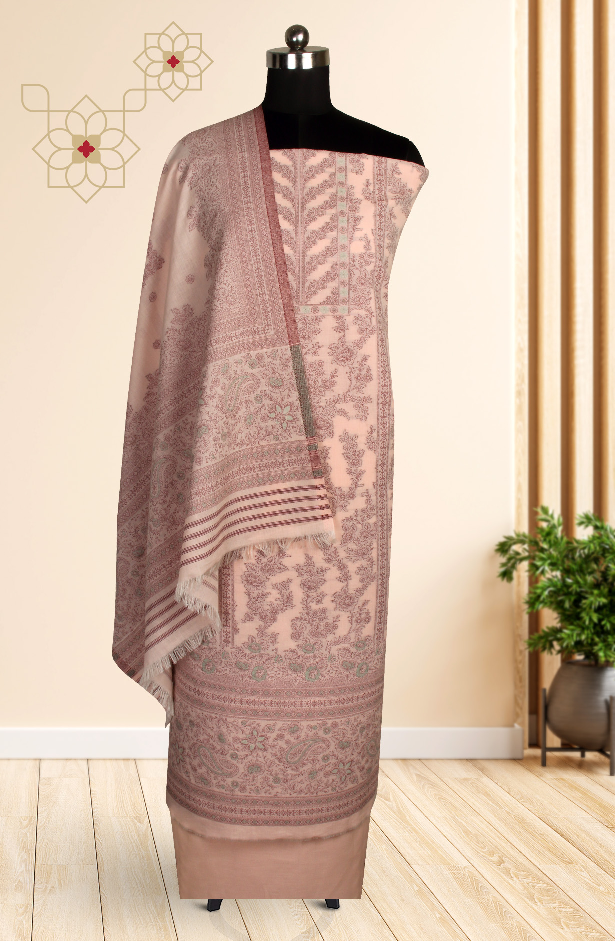 Peach Cotton Jacquard Unstitched Salwar Suit Dupatta - 1000-8018D