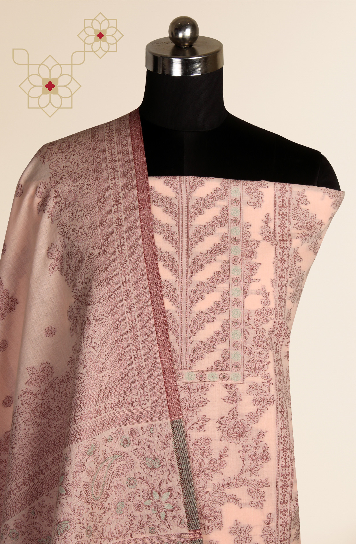 Peach Cotton Jacquard Unstitched Salwar Suit Dupatta - 1000-8018D