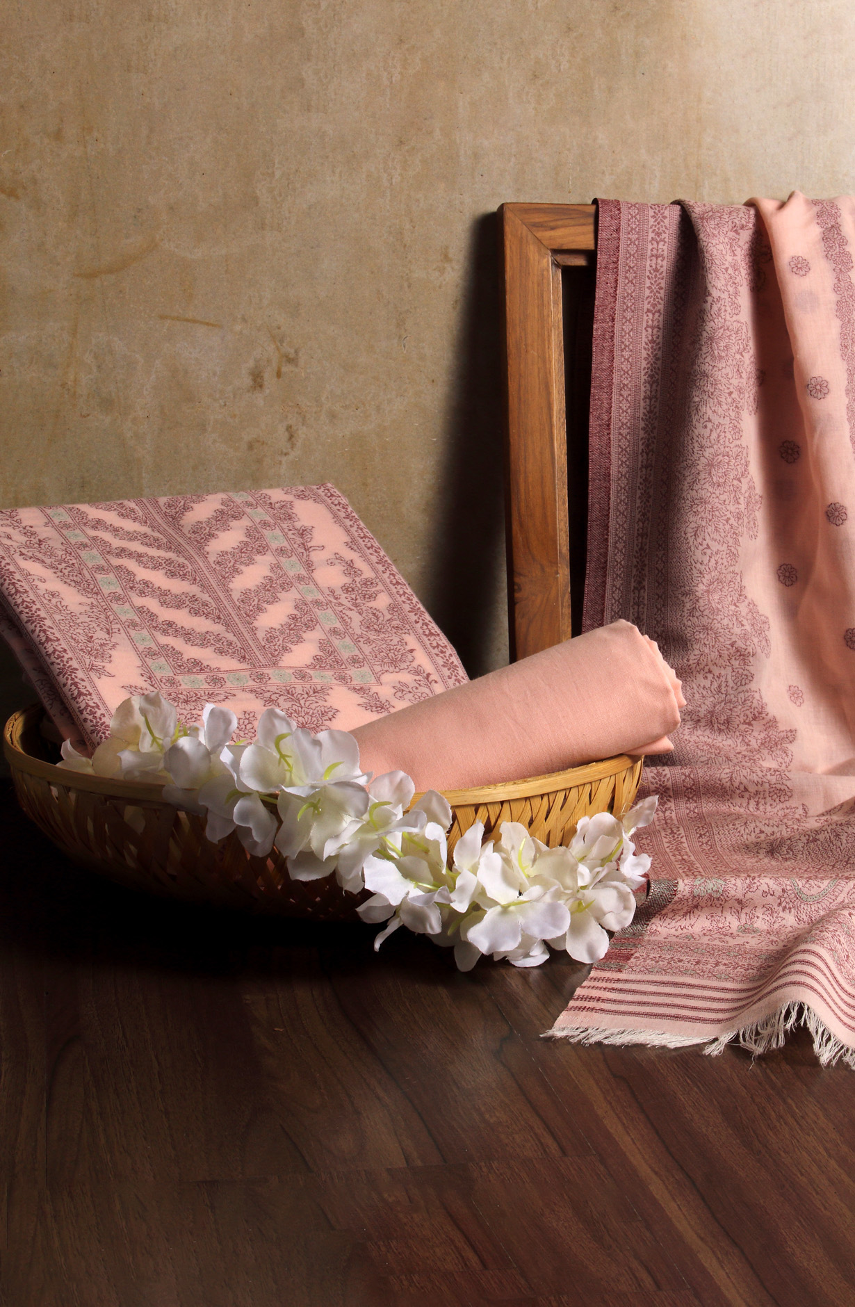 Peach Cotton Jacquard Unstitched Salwar Suit Dupatta - 1000-8018D