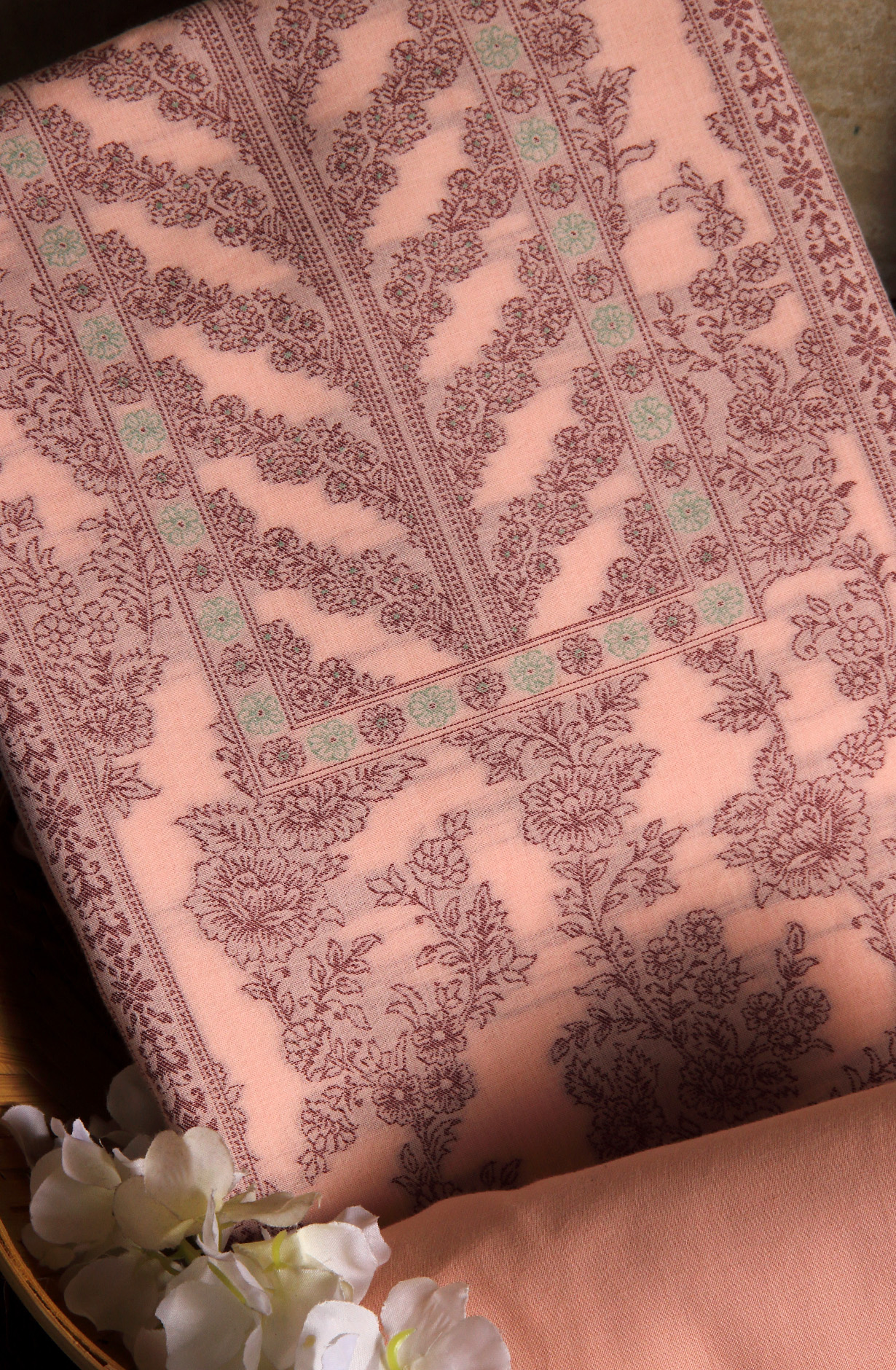 Peach Cotton Jacquard Unstitched Salwar Suit Dupatta - 1000-8018D