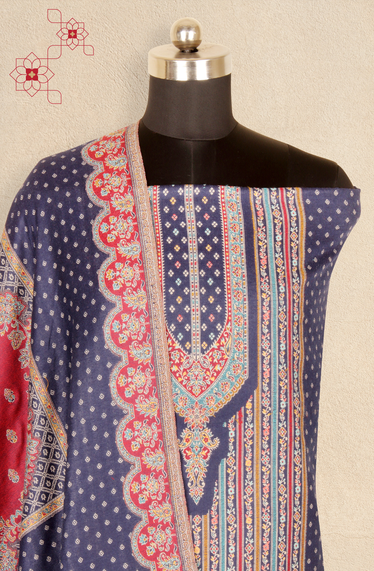 Blue Pashmina Winter Wear Unstitched Salwar Suit with Stole Dupatta - 1000-8031A