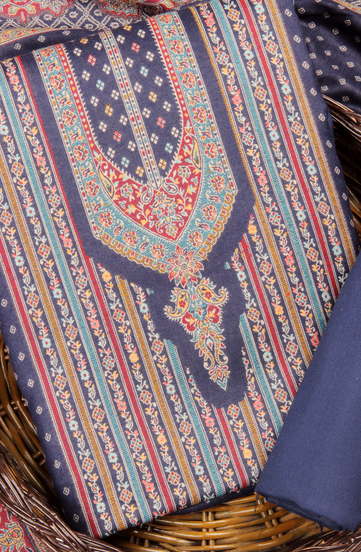 Blue Pashmina Winter Wear Unstitched Salwar Suit with Stole Dupatta - 1000-8031A