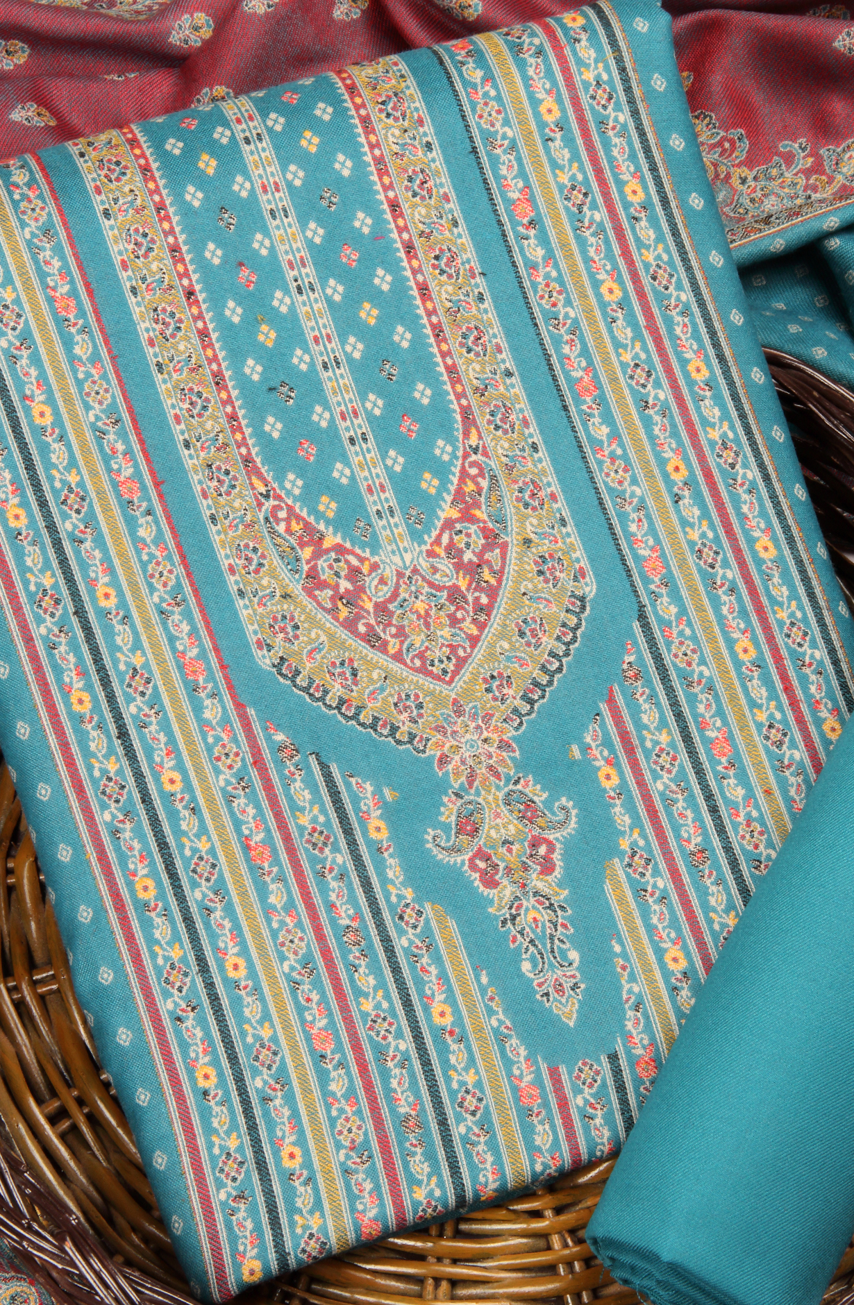 Firozi Pashmina Winter Wear Unstitched Salwar Suit with Stole Dupatta - 1000-8031B