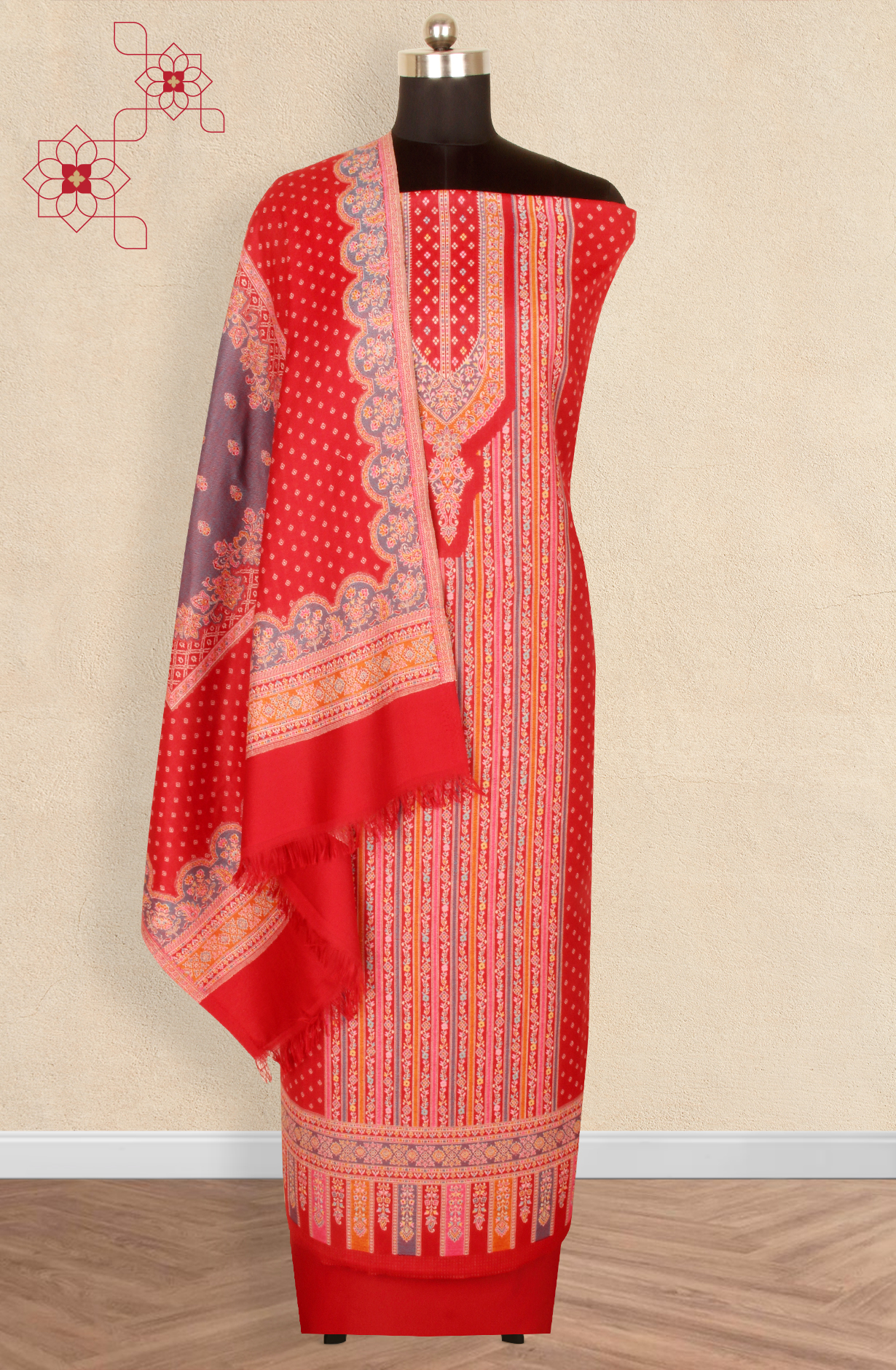 Maroon Pashmina Winter Wear Unstitched Salwar Suit with Stole Dupatta - 1000-8031C