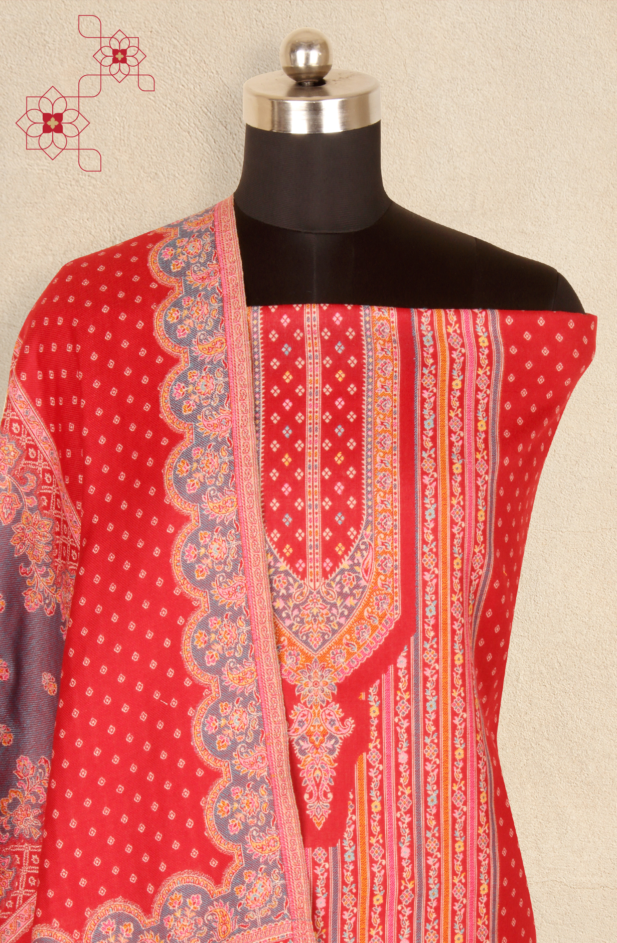 Maroon Pashmina Winter Wear Unstitched Salwar Suit with Stole Dupatta - 1000-8031C