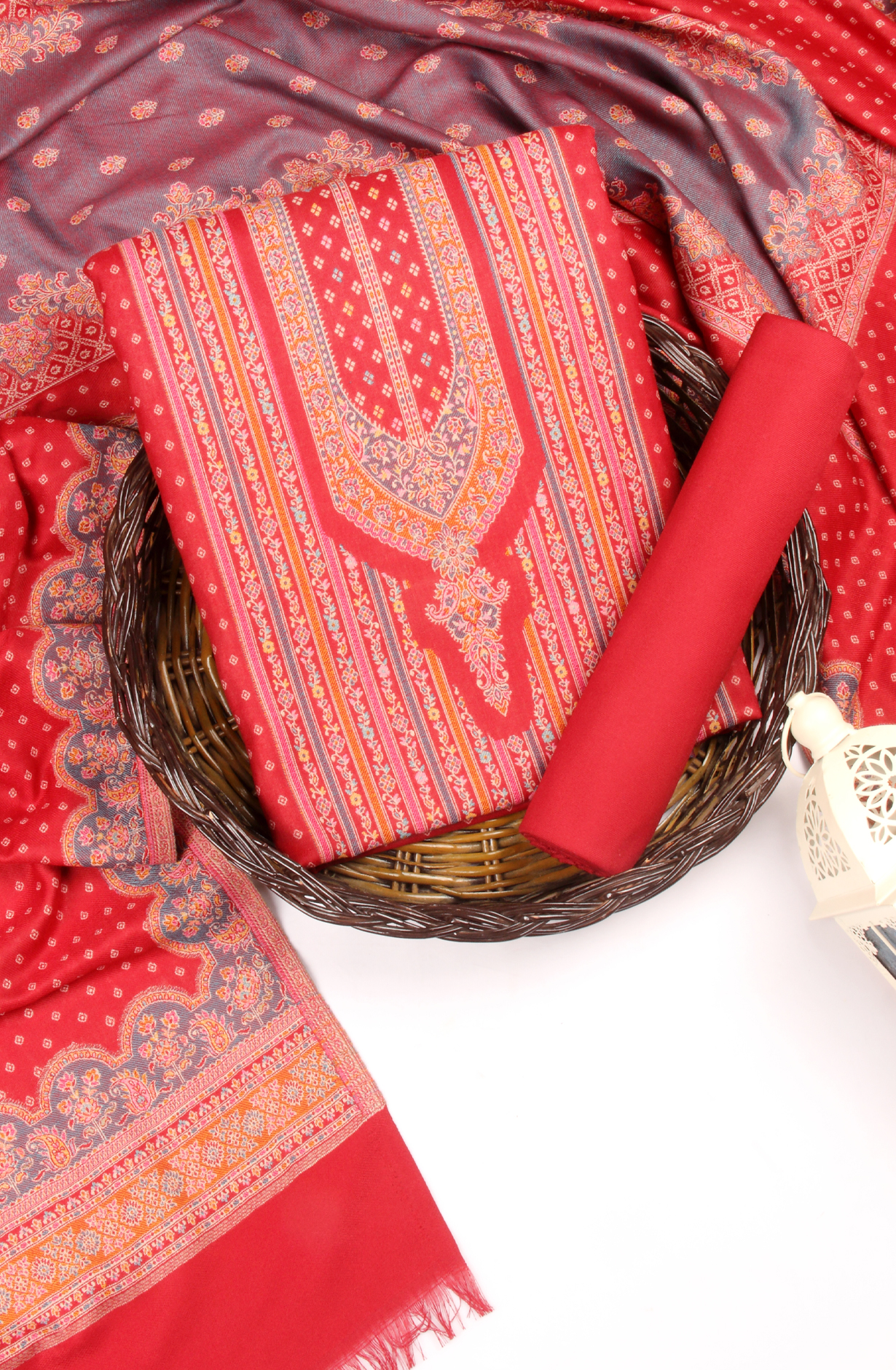 Maroon Pashmina Winter Wear Unstitched Salwar Suit with Stole Dupatta - 1000-8031C