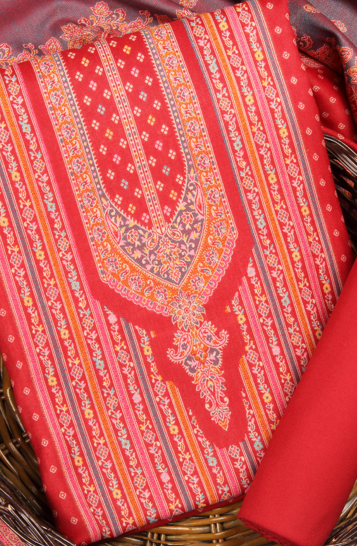 Maroon Pashmina Winter Wear Unstitched Salwar Suit with Stole Dupatta - 1000-8031C