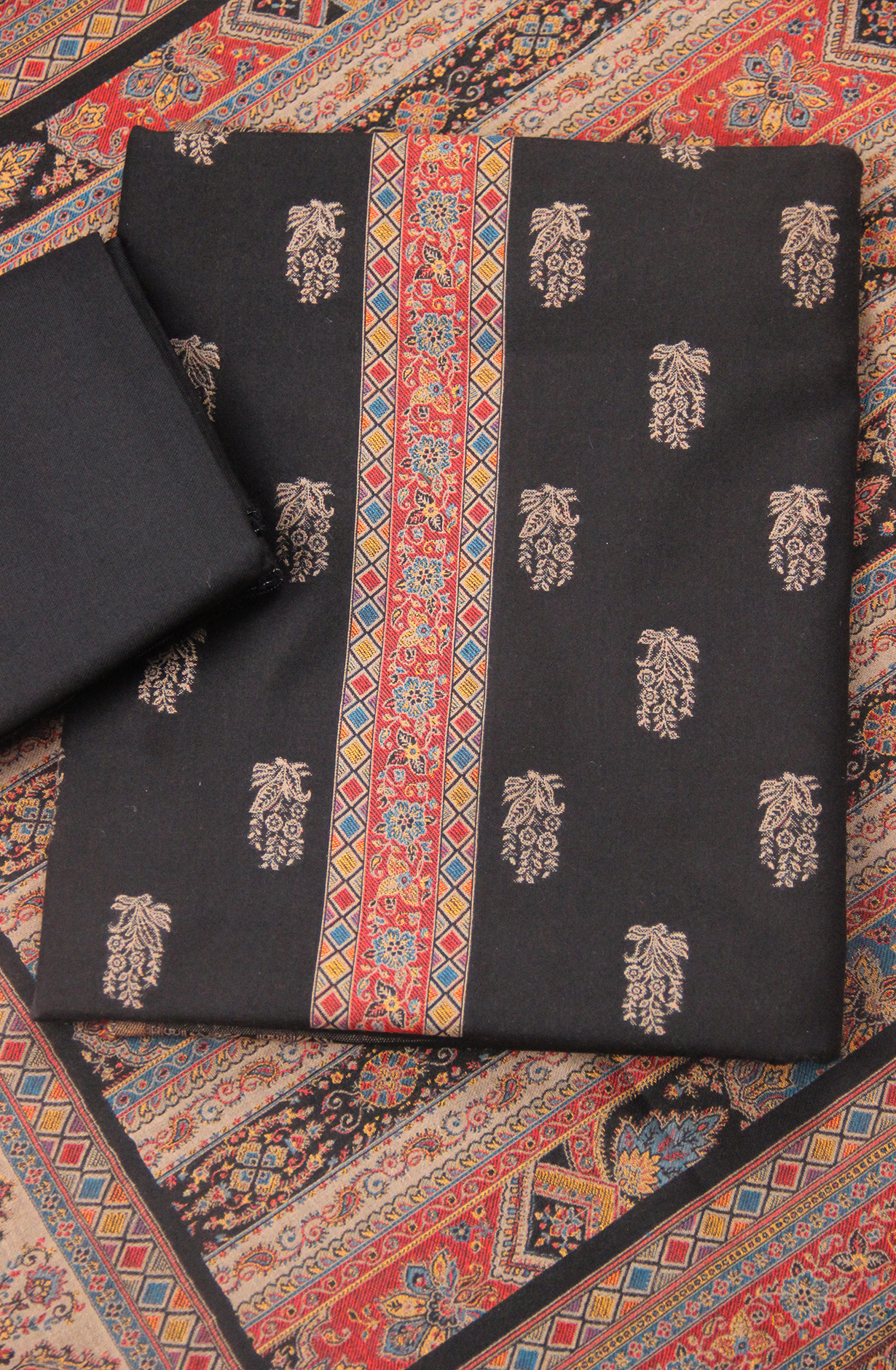 Black Pure Pashmina Suit - Set with Beautiful Pashmina Shawl- 1000-8051B