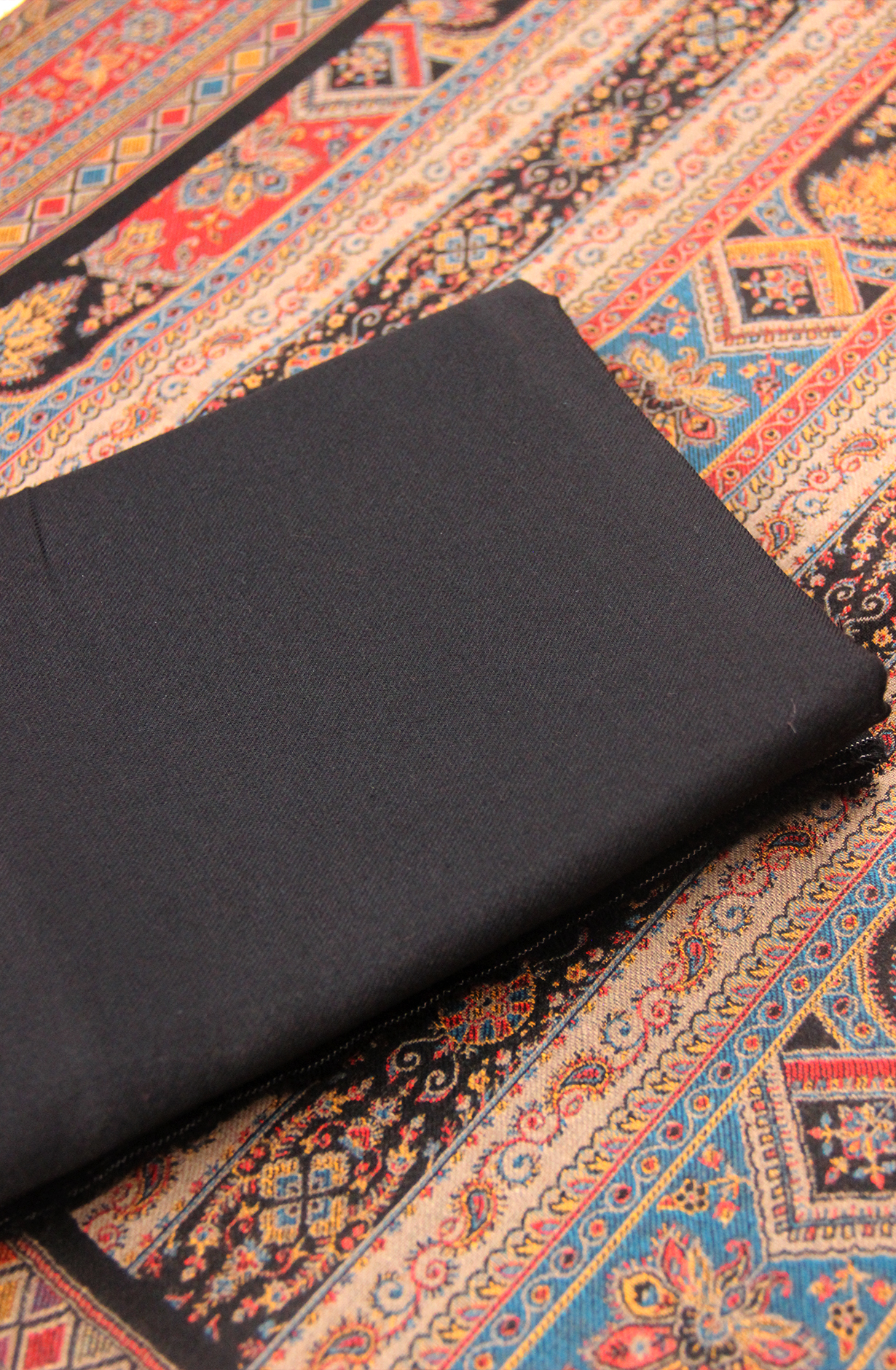 Black Pure Pashmina Suit - Set with Beautiful Pashmina Shawl- 1000-8051B