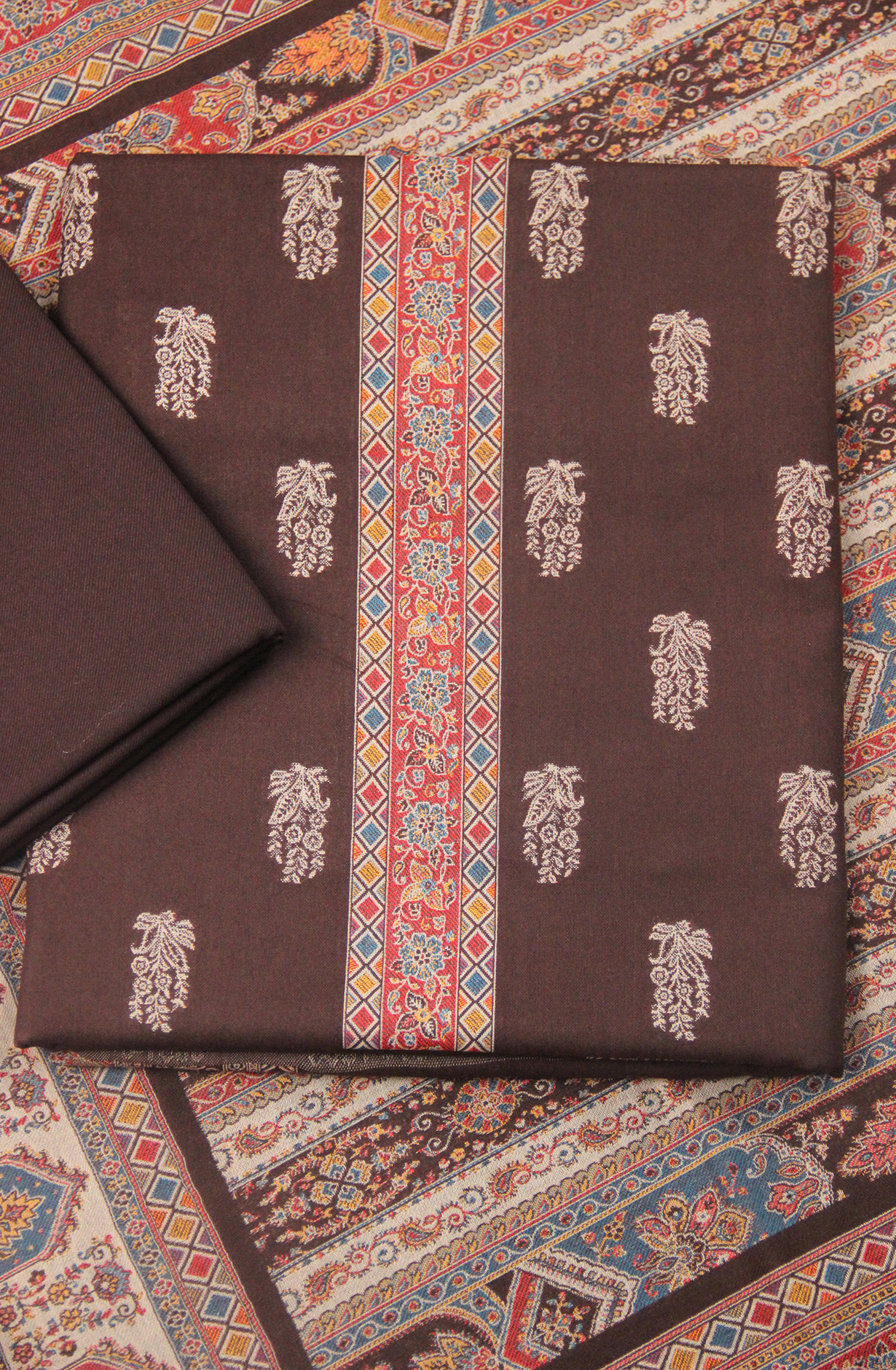 Brown Pure Pashmina Suit - Set with Beautiful Pashmina Shawl- 1000-8051C