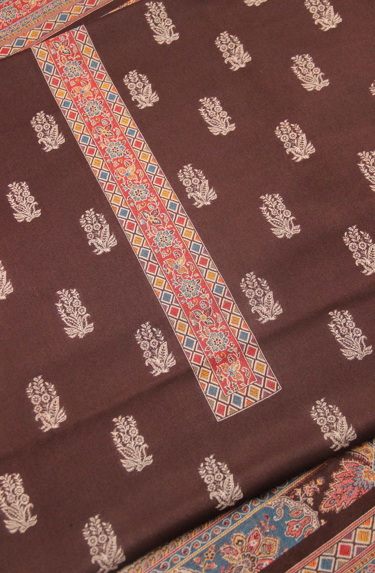Brown Pure Pashmina Suit - Set with Beautiful Pashmina Shawl- 1000-8051C