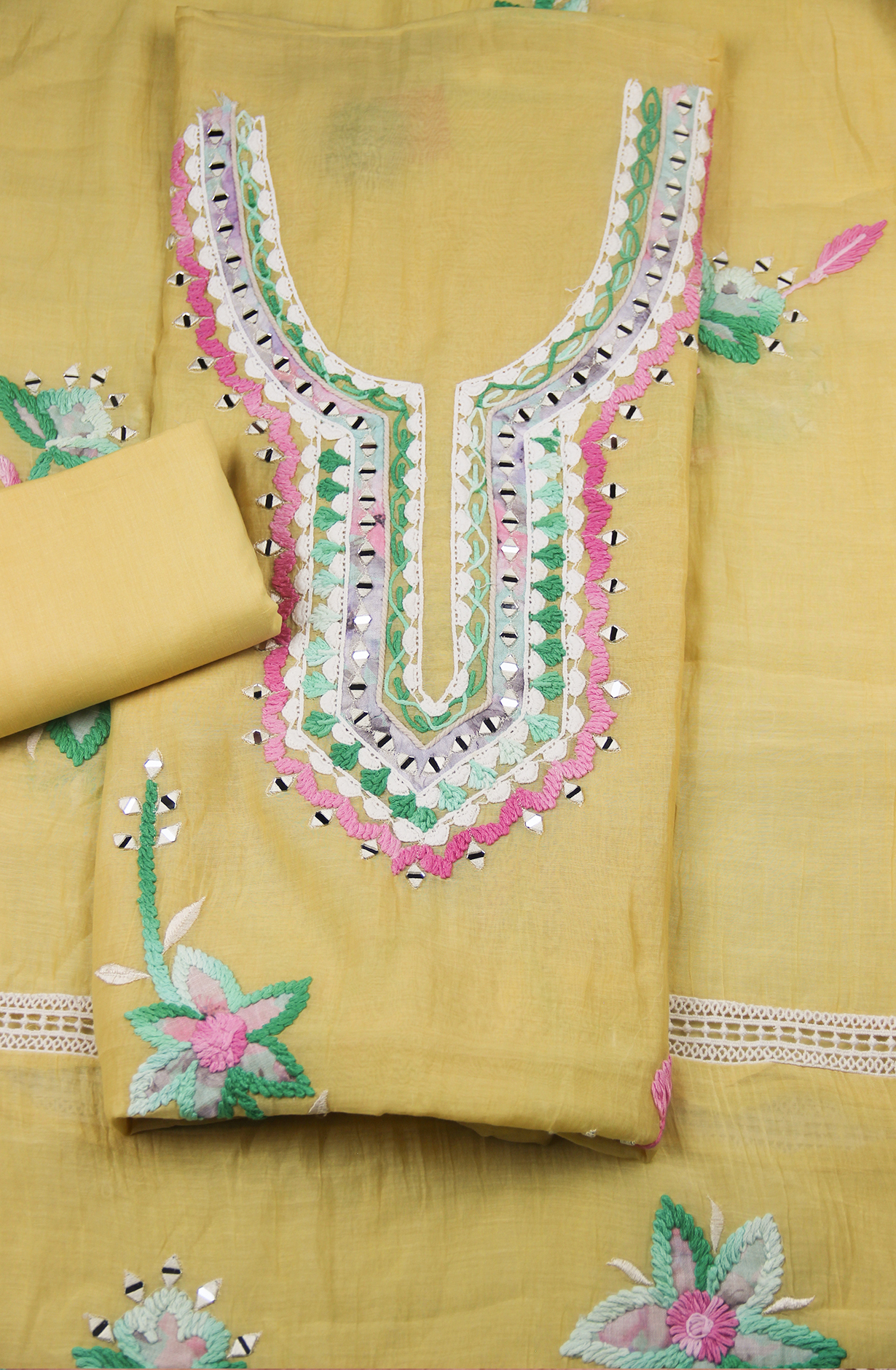 Chanderi Embroidered Suit Set with Beautiful Dupatta - 1006-31B
