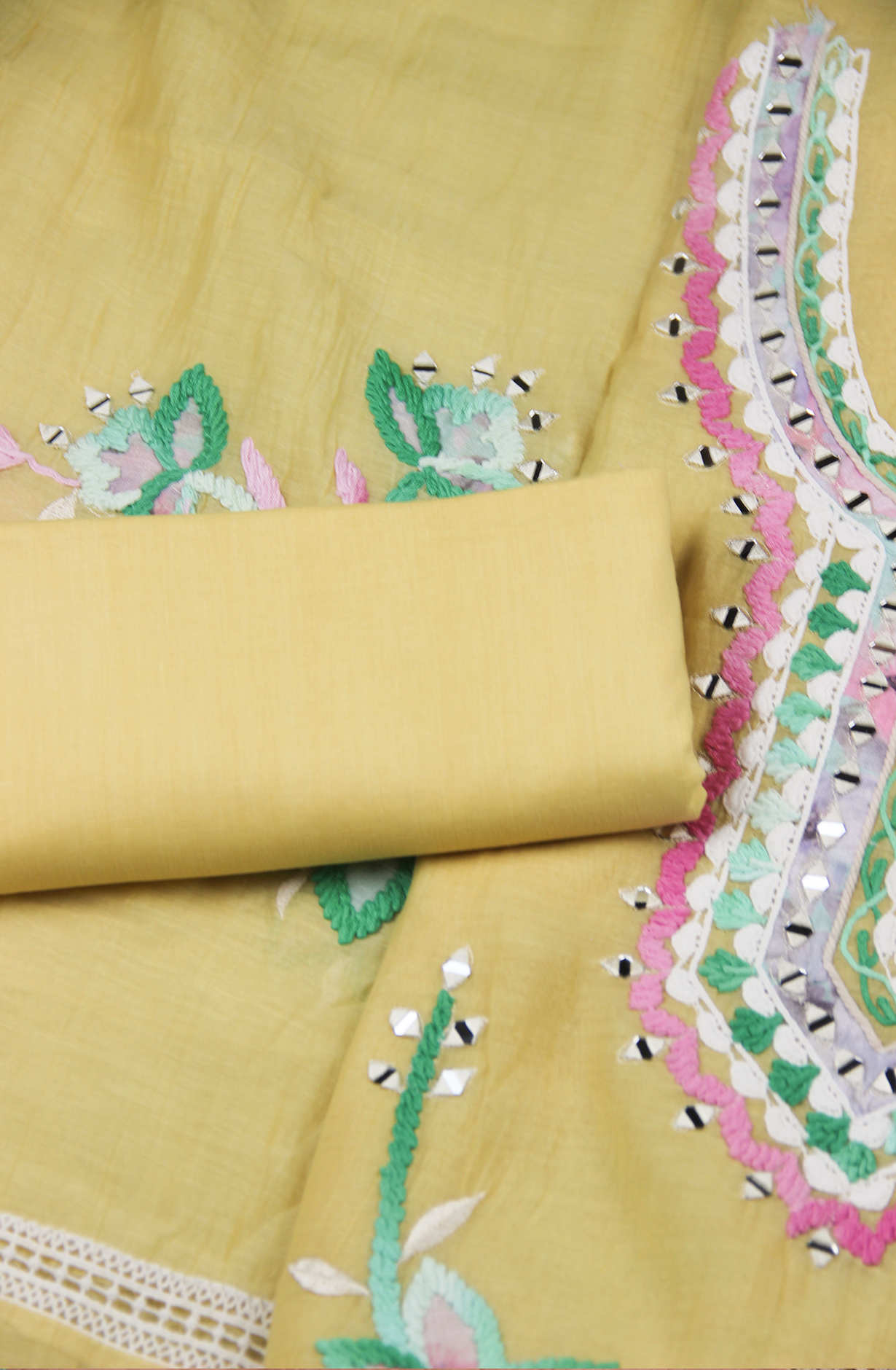 Chanderi Embroidered Suit Set with Beautiful Dupatta - 1006-31B