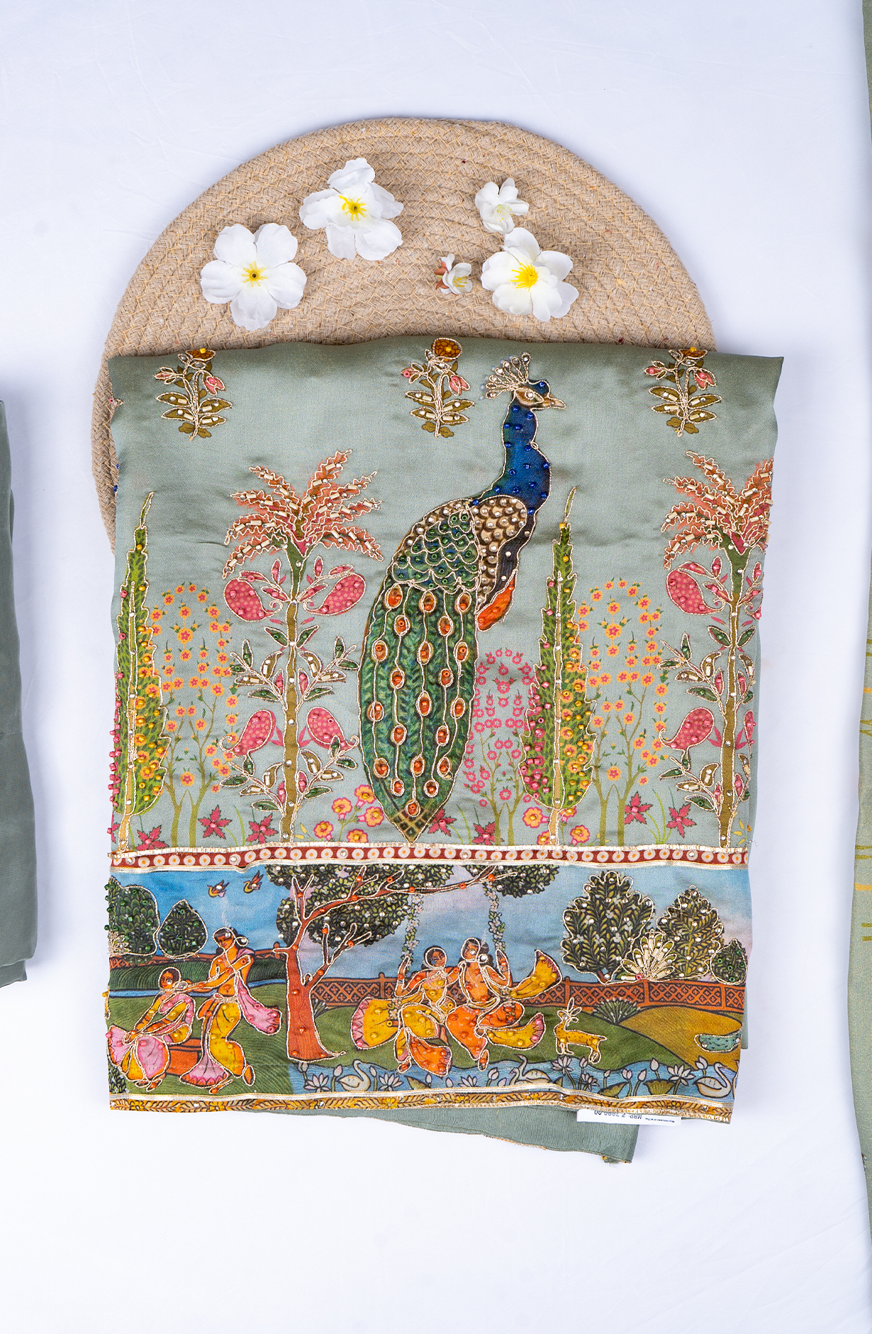 Green Satin Silk suit Set with Beautiful Organza Dupatta - 1001-112032