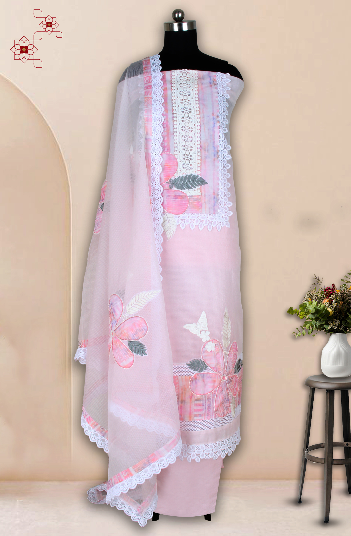 Baby Pink Kota Embroidered Salwar Kameez with Beautiful Dupatta - 1001-JHU1309