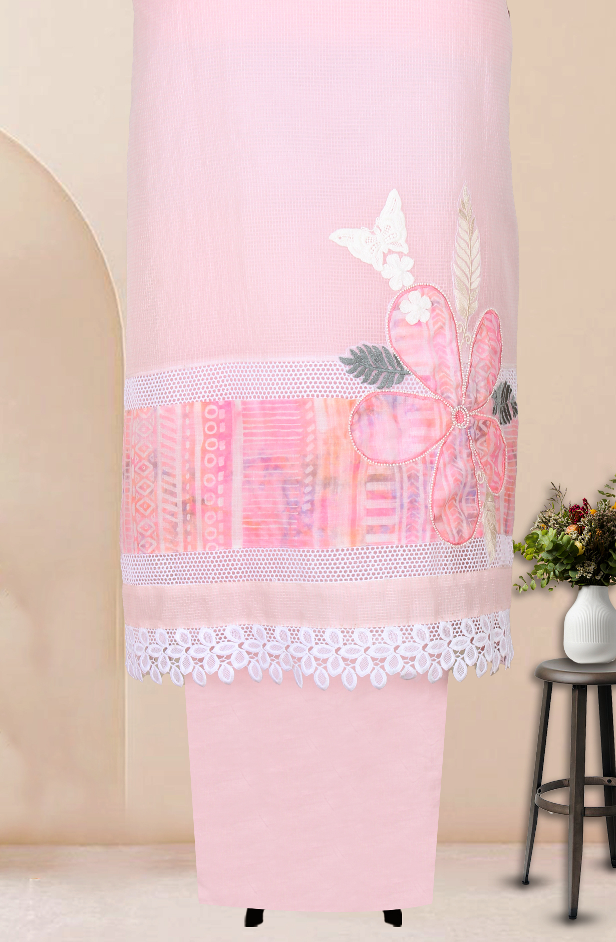 Baby Pink Kota Embroidered Salwar Kameez with Beautiful Dupatta - 1001-JHU1309