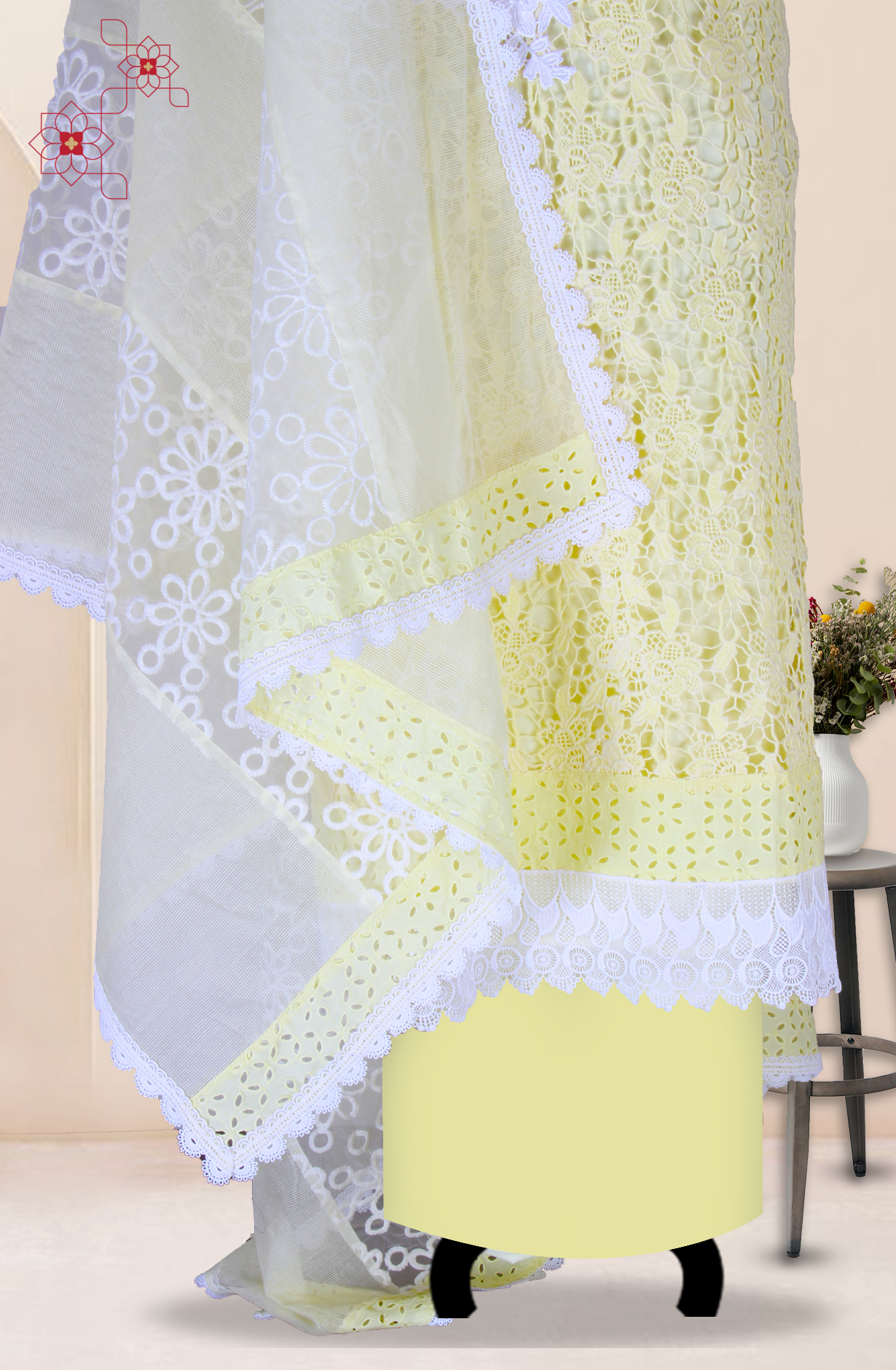 Yellow Cotton Chikankari Embroidery with Lace Work Salwar Kameez - 1001-JHU1323