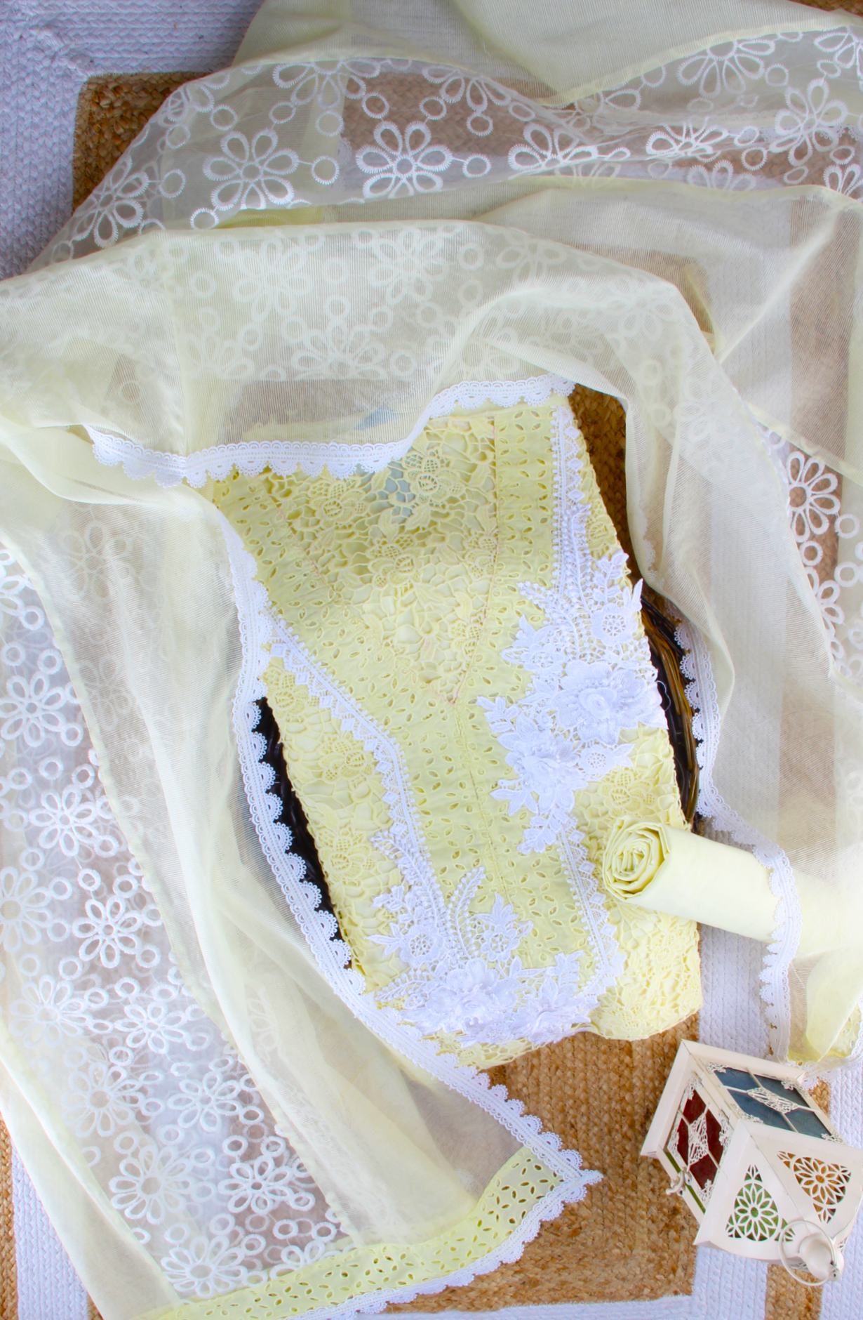 Yellow Cotton Chikankari Embroidery with Lace Work Salwar Kameez - 1001-JHU1323