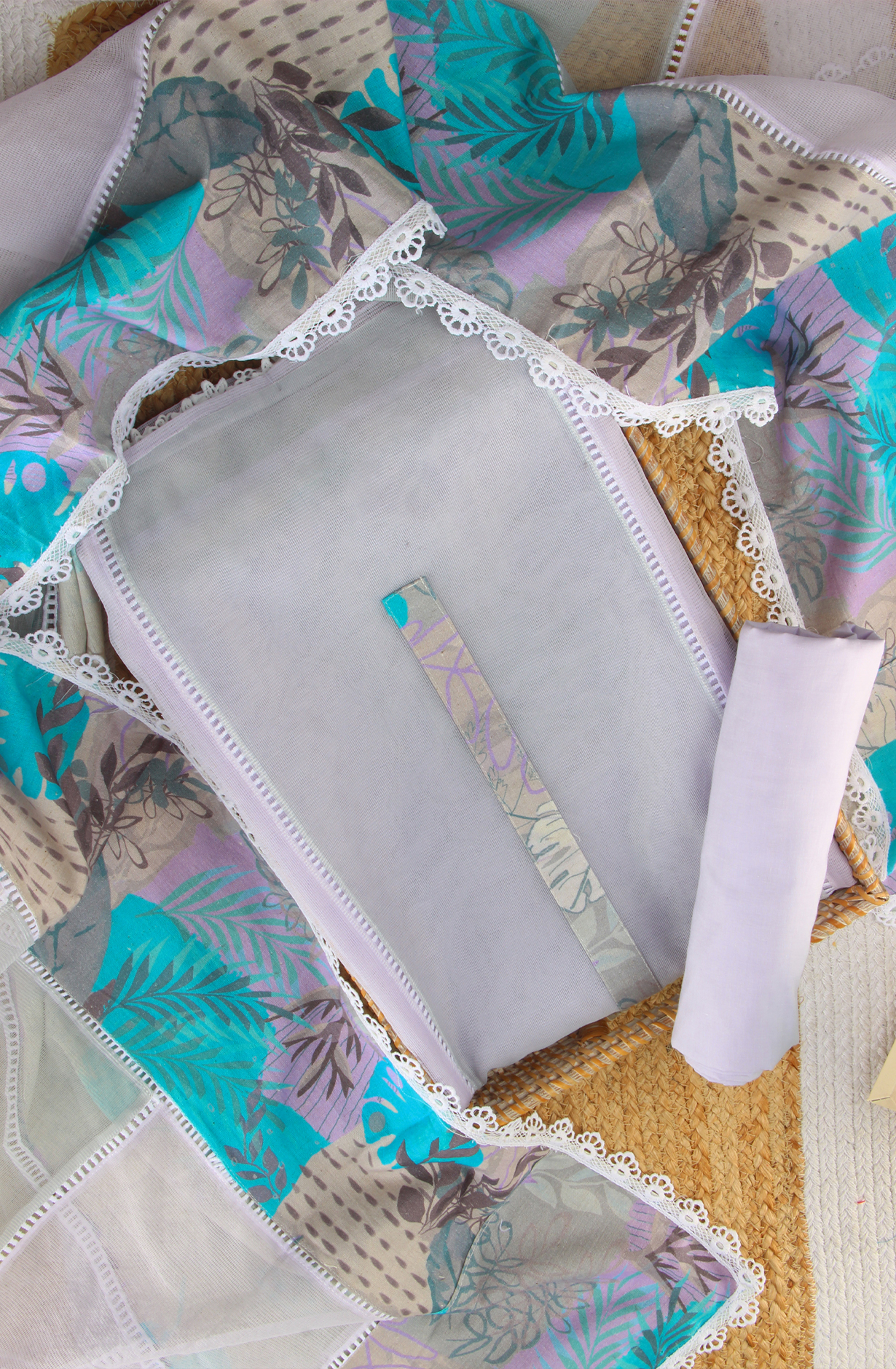 Lavender Kota Lace Work Unstitched Salwar Kameez - 1001-JKC158