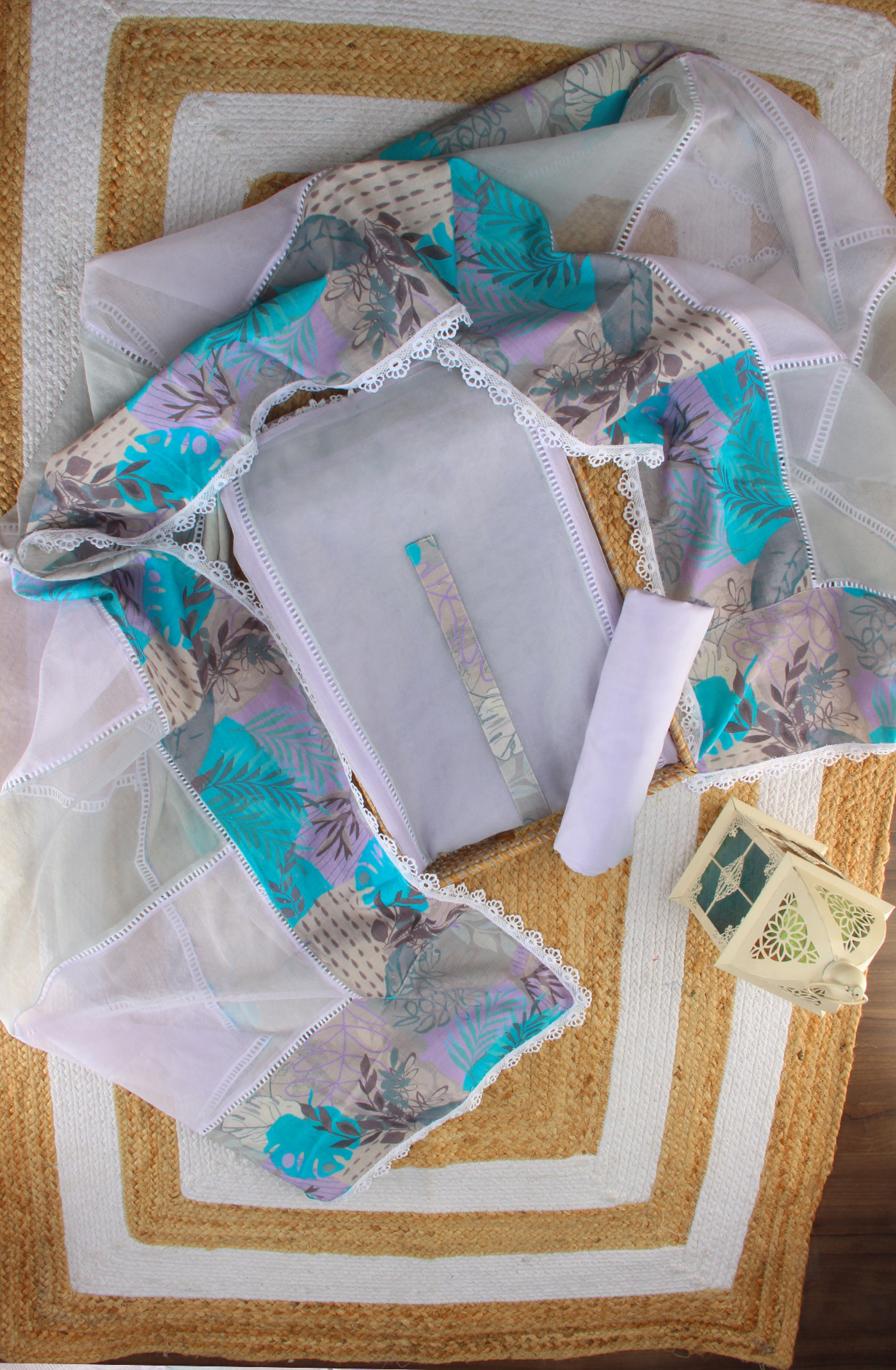 Lavender Kota Lace Work Unstitched Salwar Kameez - 1001-JKC158