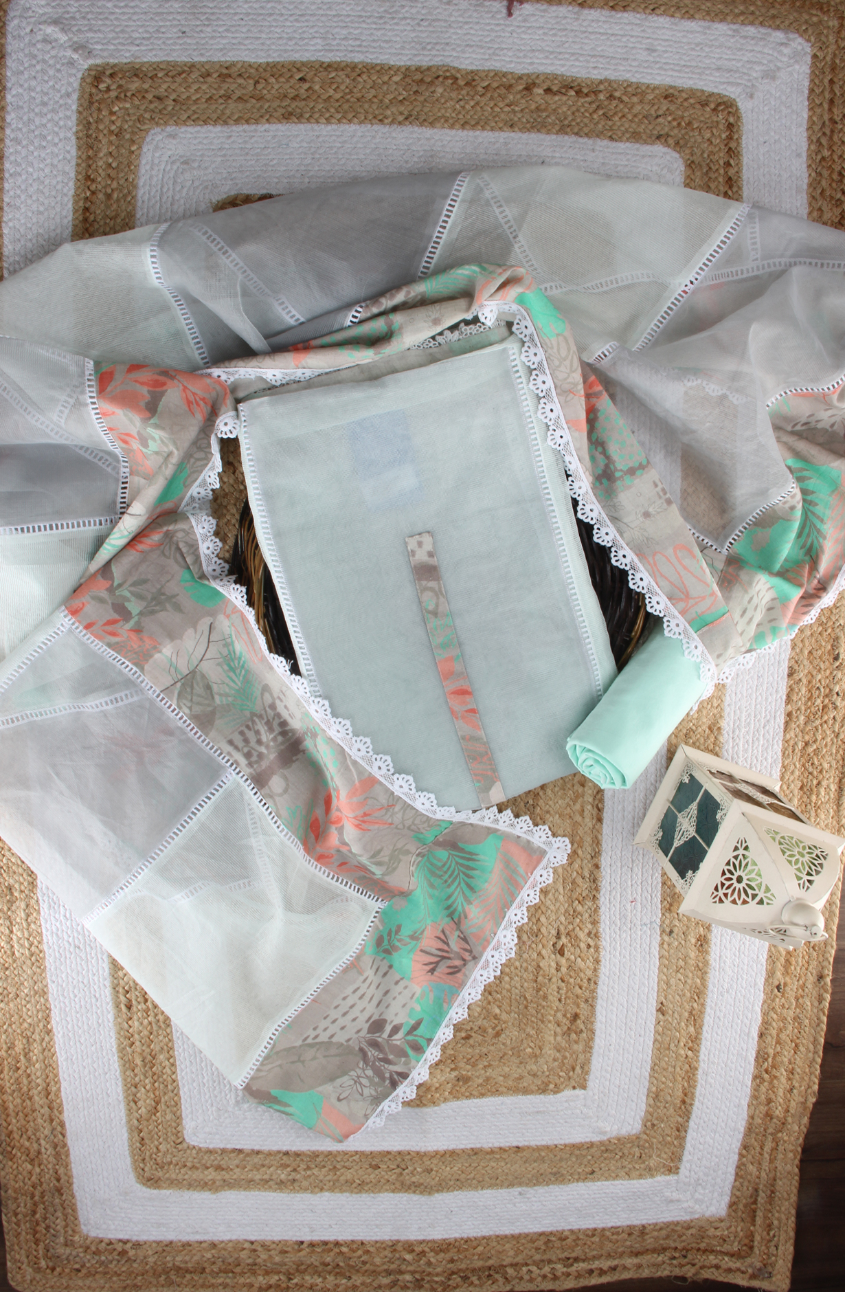 Pista Green Kota Lace Work Unstitched Salwar Kameez - 1001-JKC158B