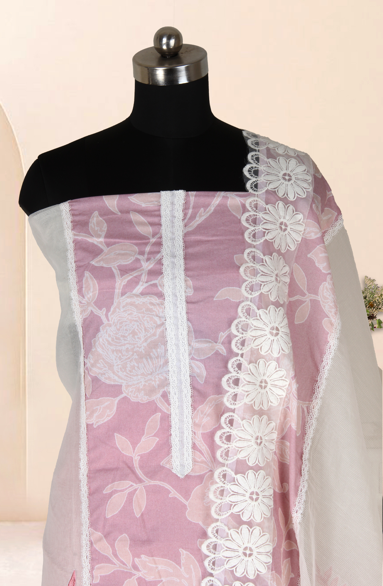 Mauve Kota Lace Work Unstitched Salwar Kameez - 1001-JKC176B