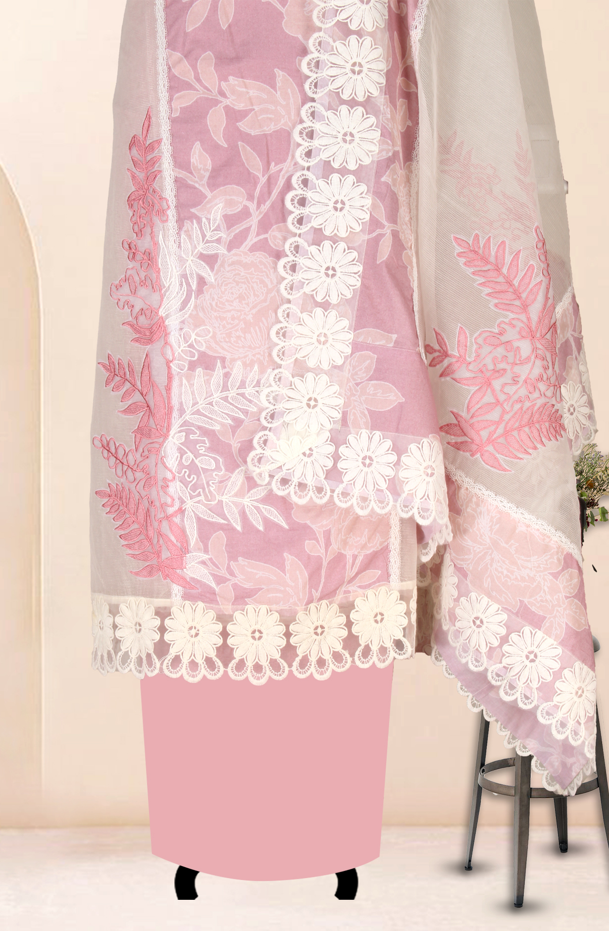 Mauve Kota Lace Work Unstitched Salwar Kameez - 1001-JKC176B