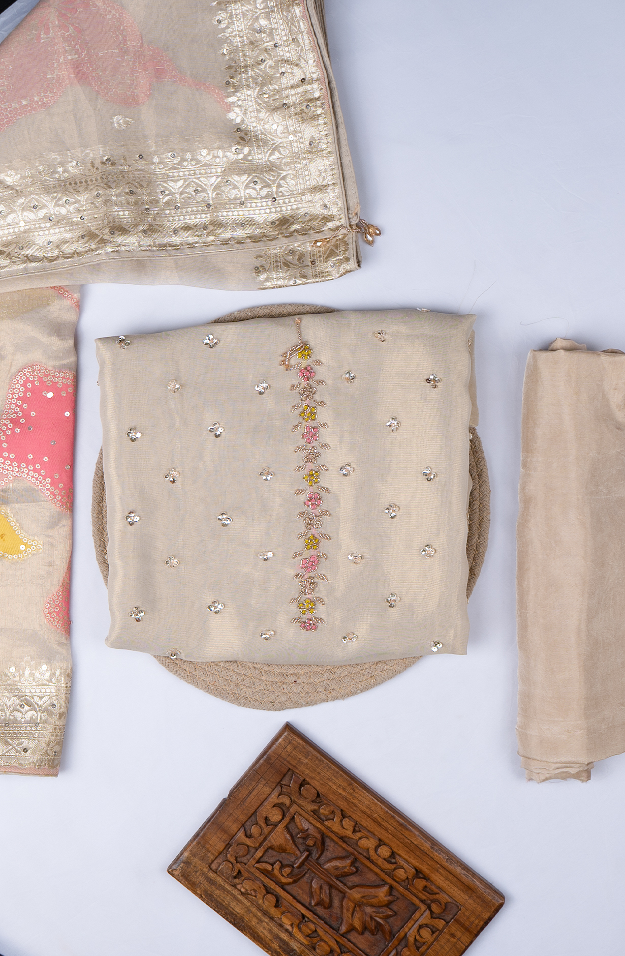 Cream Shimmer Suit set with Beautiful Dupatta - 1001-NAAZ622