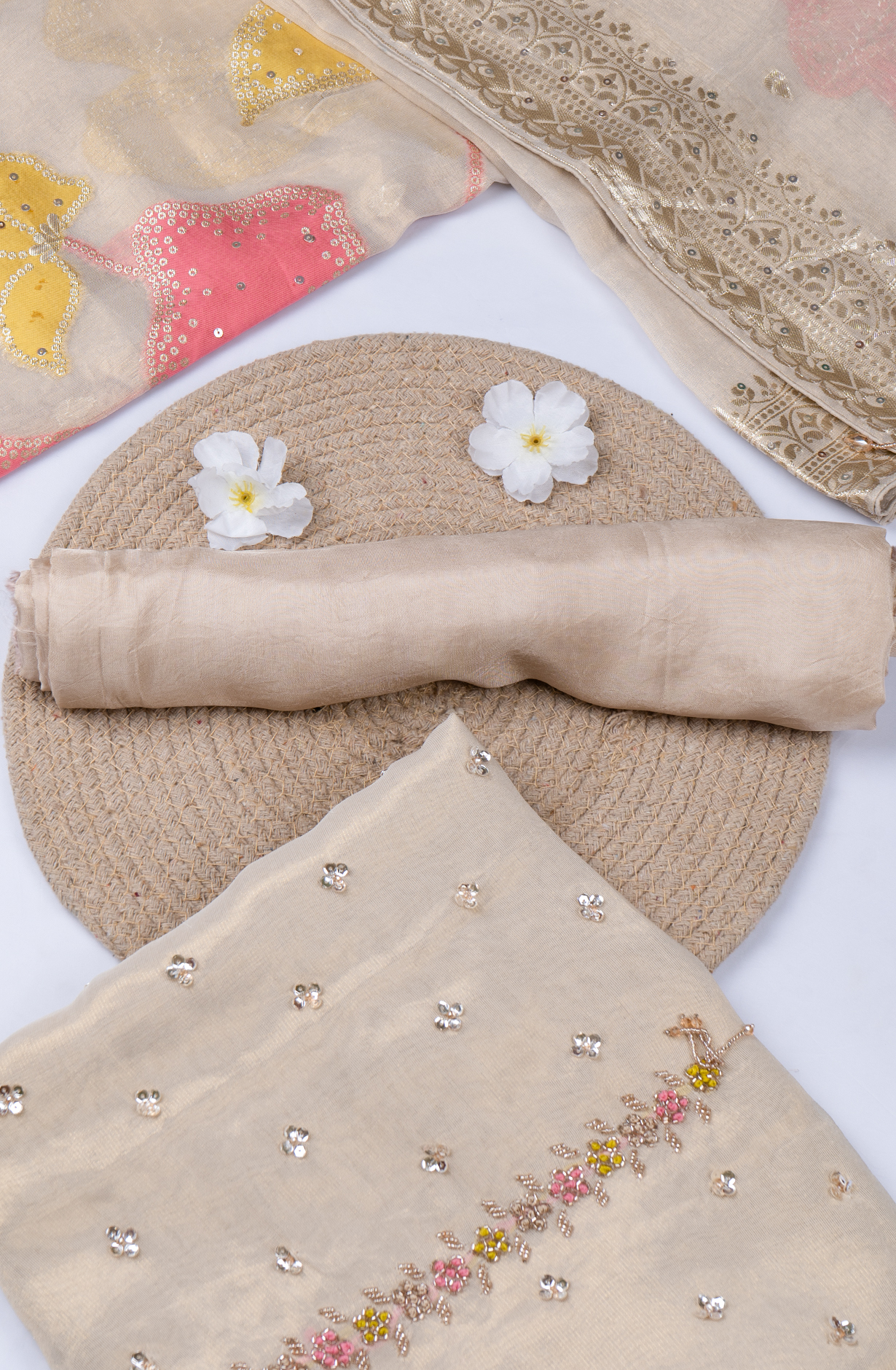 Cream Shimmer Suit set with Beautiful Dupatta - 1001-NAAZ622