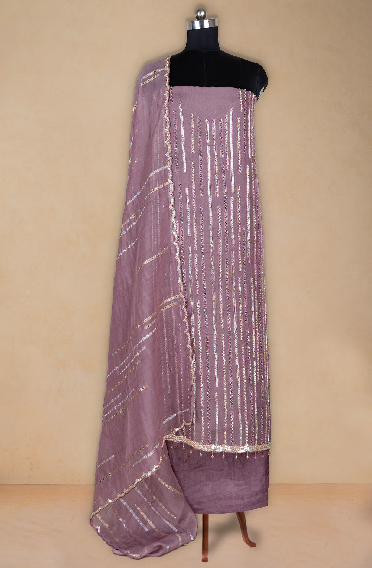 Mauve Organza Suit with Organza Dupatta - 1001-NAAZ627A