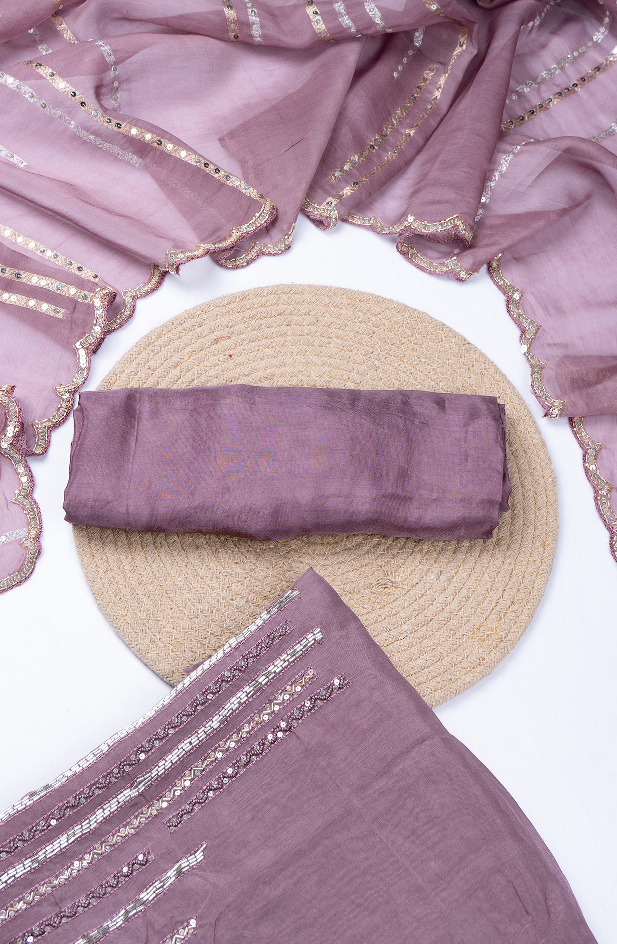 Mauve Organza Suit with Organza Dupatta - 1001-NAAZ627A