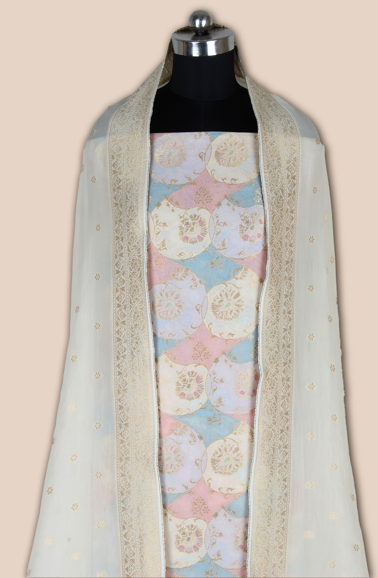 Cream Beautiful Georgette Zari Brocade Work Unstitched Salwar Kameez - 1002-GGT11404A