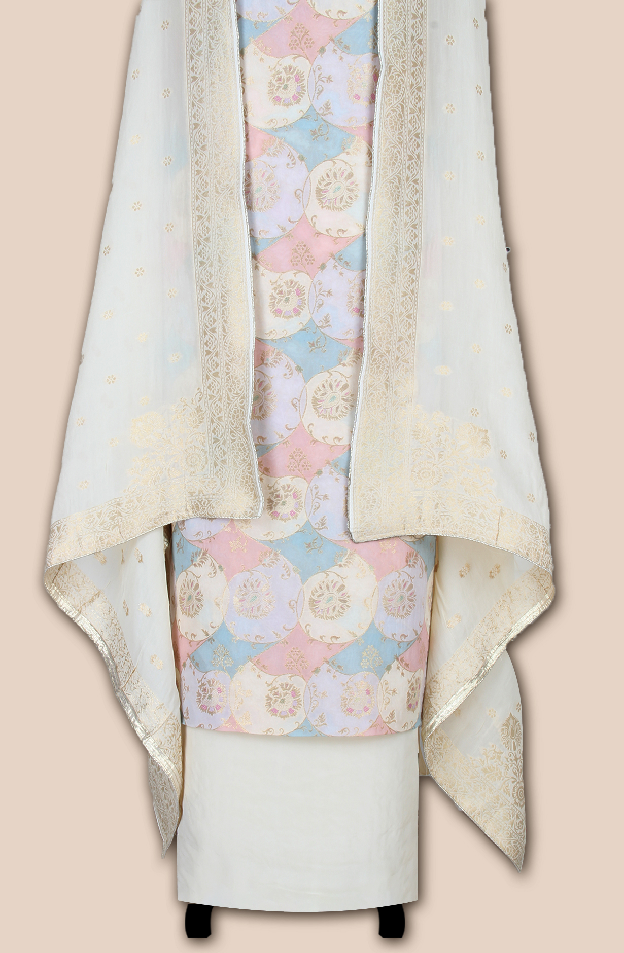 Cream Beautiful Georgette Zari Brocade Work Unstitched Salwar Kameez - 1002-GGT11404A