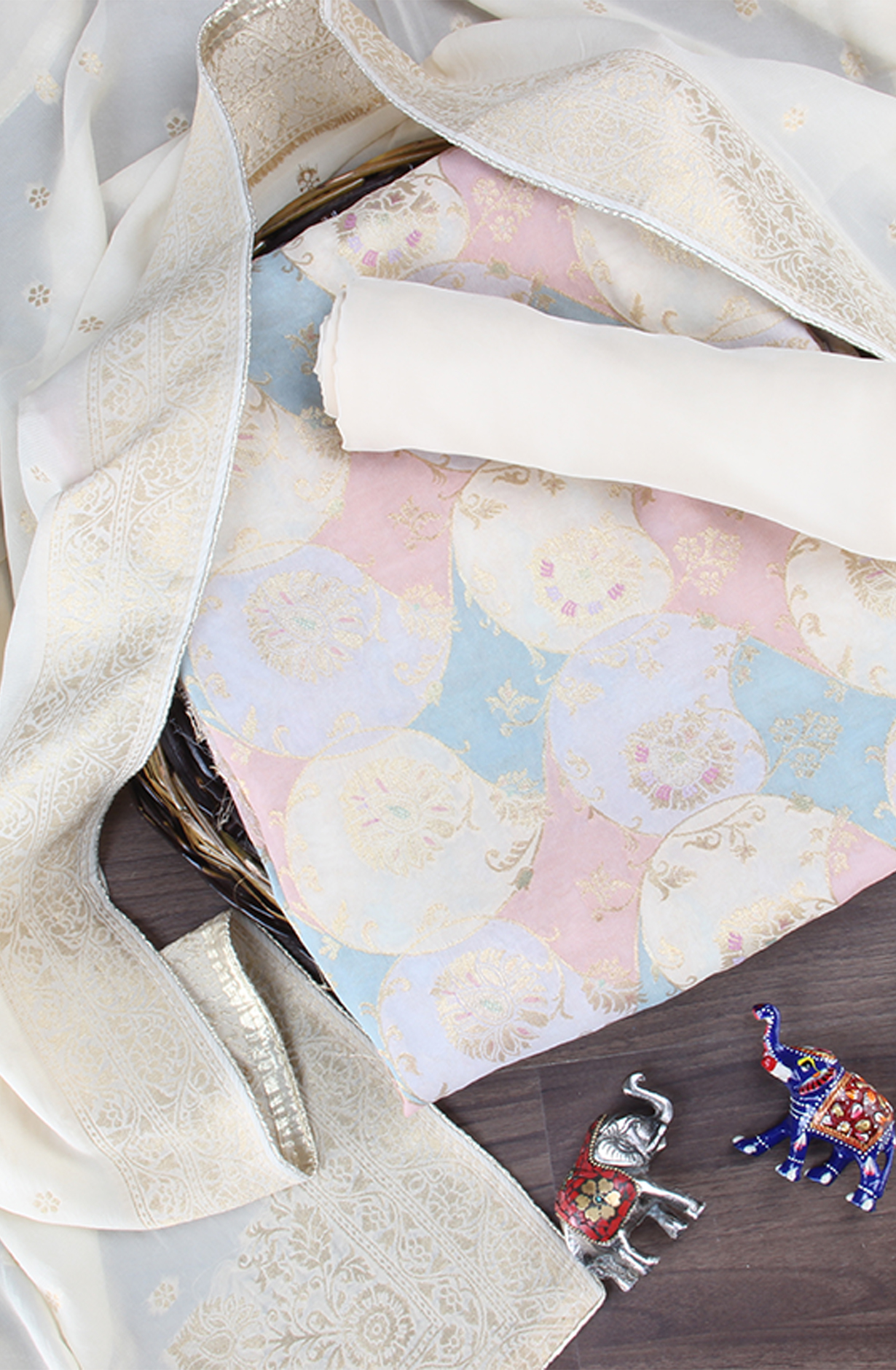 Cream Beautiful Georgette Zari Brocade Work Unstitched Salwar Kameez - 1002-GGT11404A