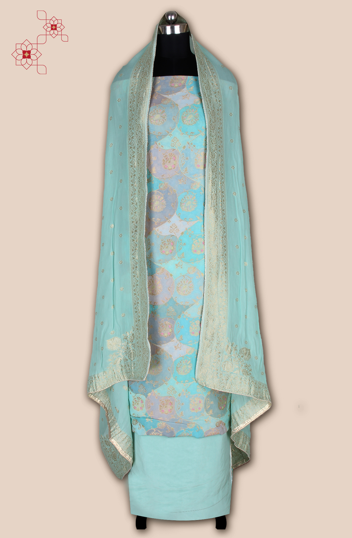 Sea Green Beautiful Georgette Zari Brocade Work Unstitched Salwar Kameez - 1002-GGT11404