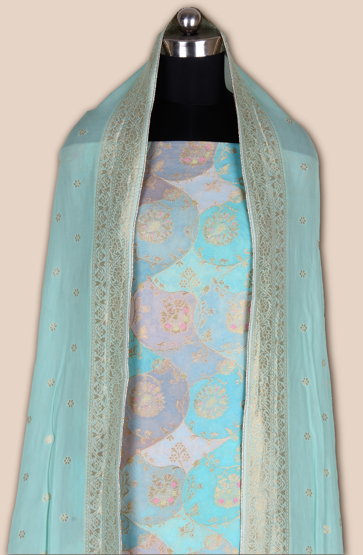 Sea Green Beautiful Georgette Zari Brocade Work Unstitched Salwar Kameez - 1002-GGT11404