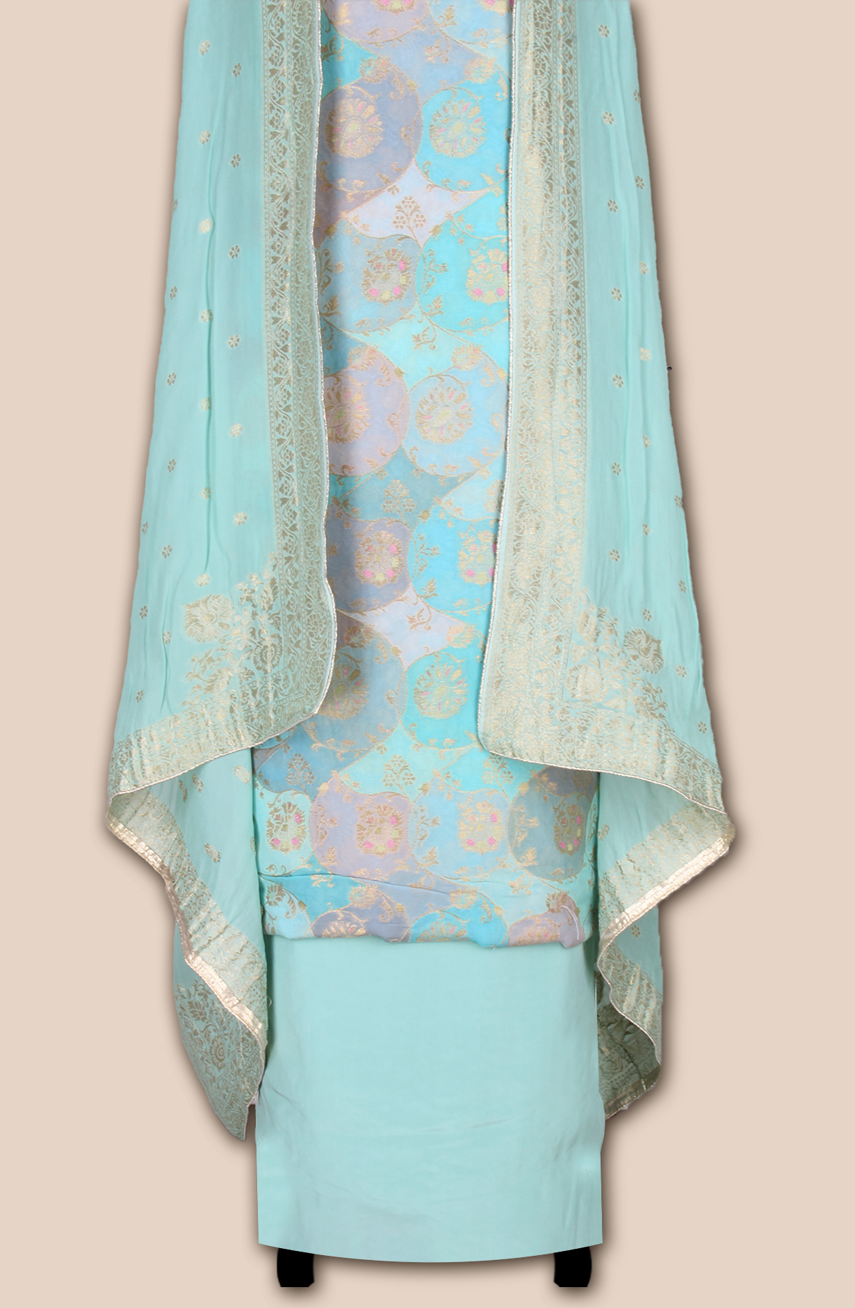 Sea Green Beautiful Georgette Zari Brocade Work Unstitched Salwar Kameez - 1002-GGT11404
