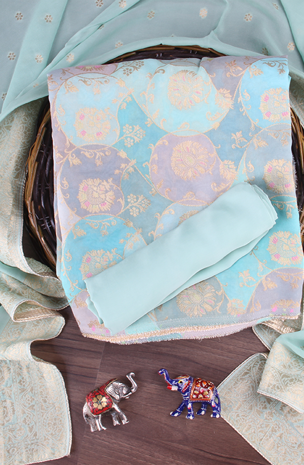 Sea Green Beautiful Georgette Zari Brocade Work Unstitched Salwar Kameez - 1002-GGT11404