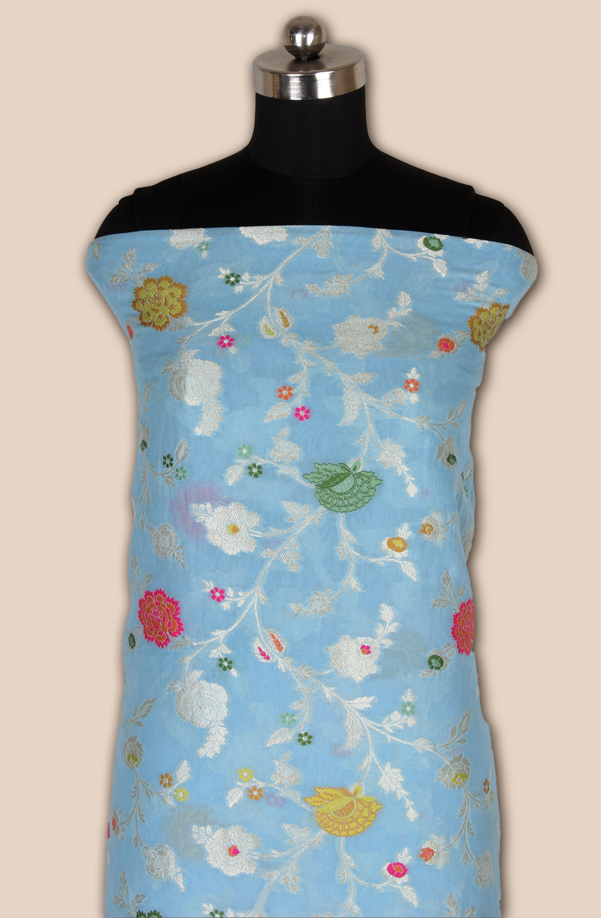 Beautiful Pastel Blue Georgette Zari Brocade Work Unstitched Salwar Kameez - 1002-GM326C